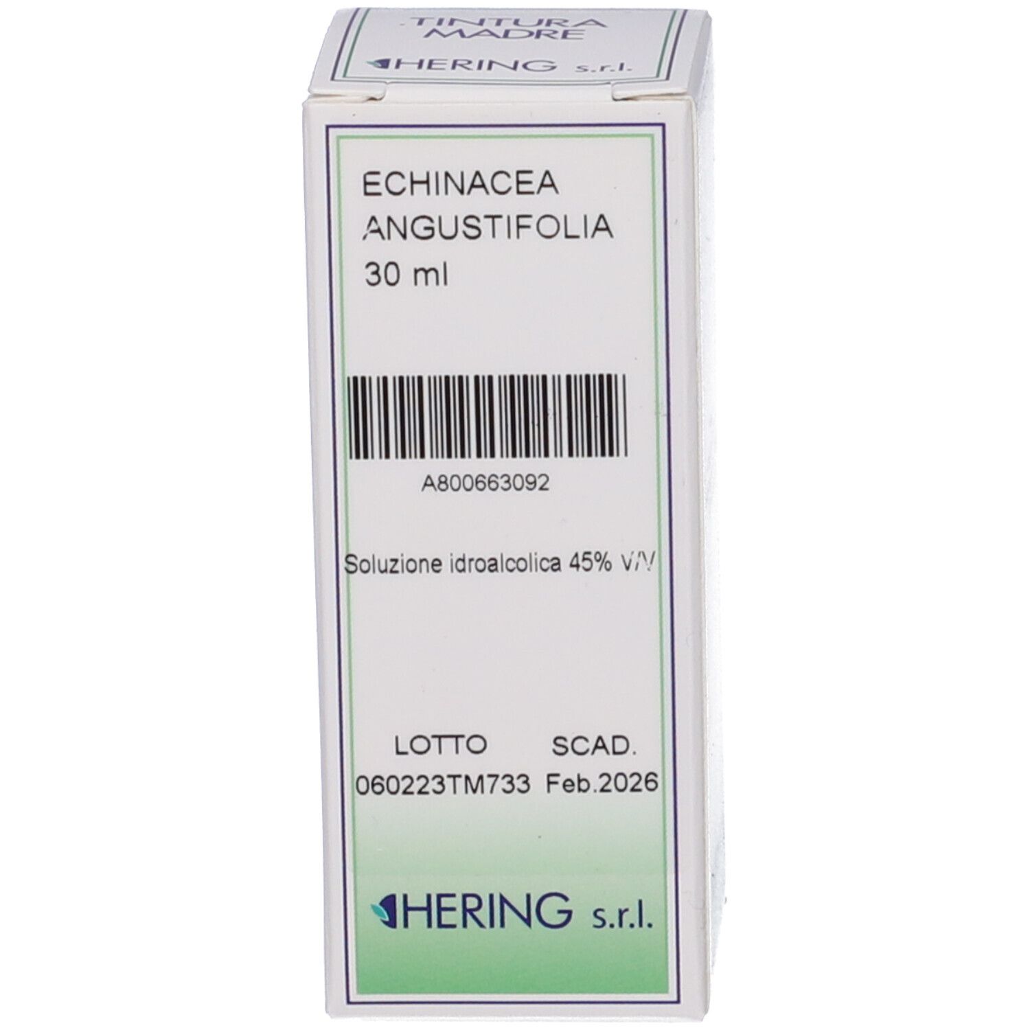 Confezione in cartone con nome del prodotto e informazioni. Codice a barre e logo del produttore.