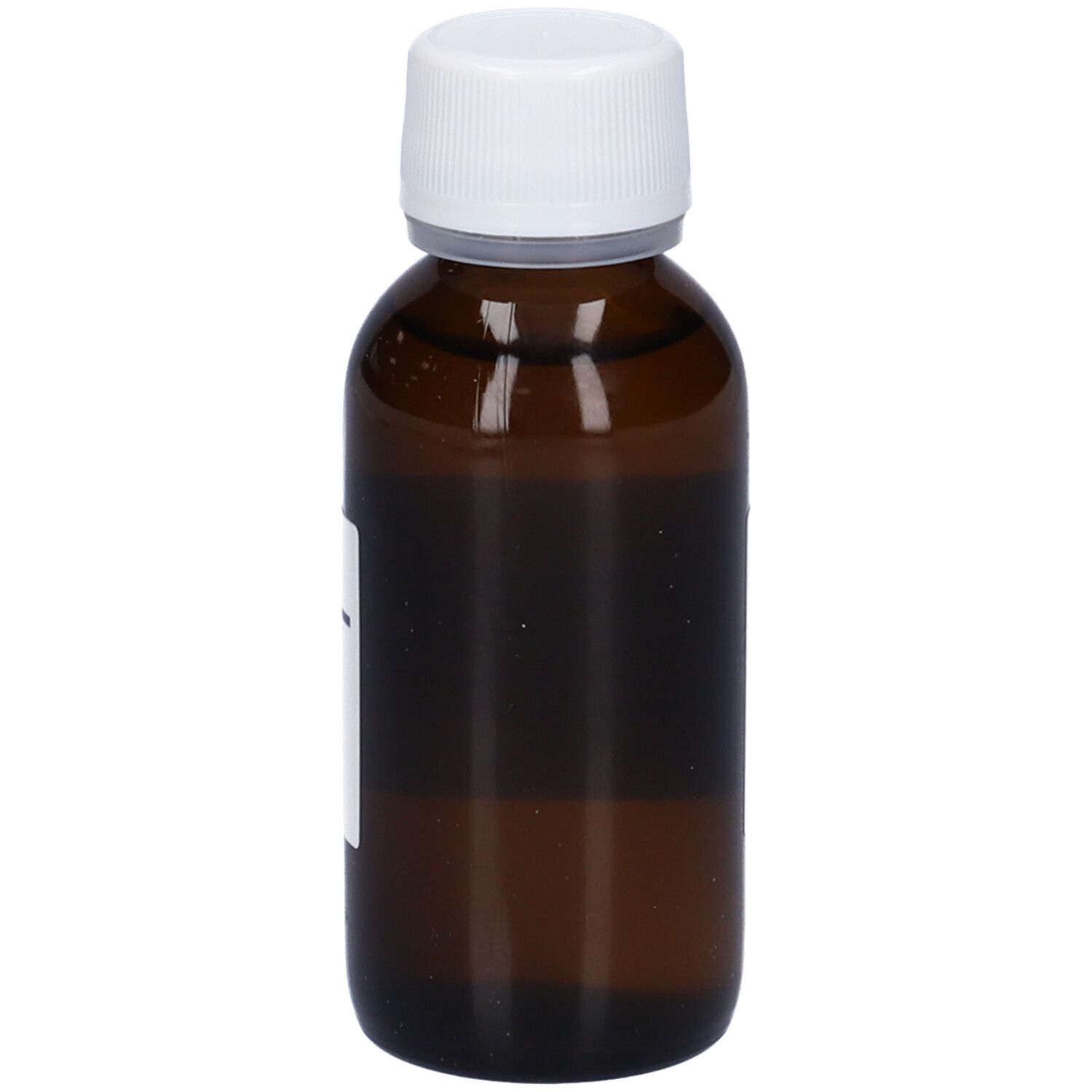 Flacone di vetro marrone con tappo bianco. Etichetta con informazioni sul prodotto. Logo HERING visibile.