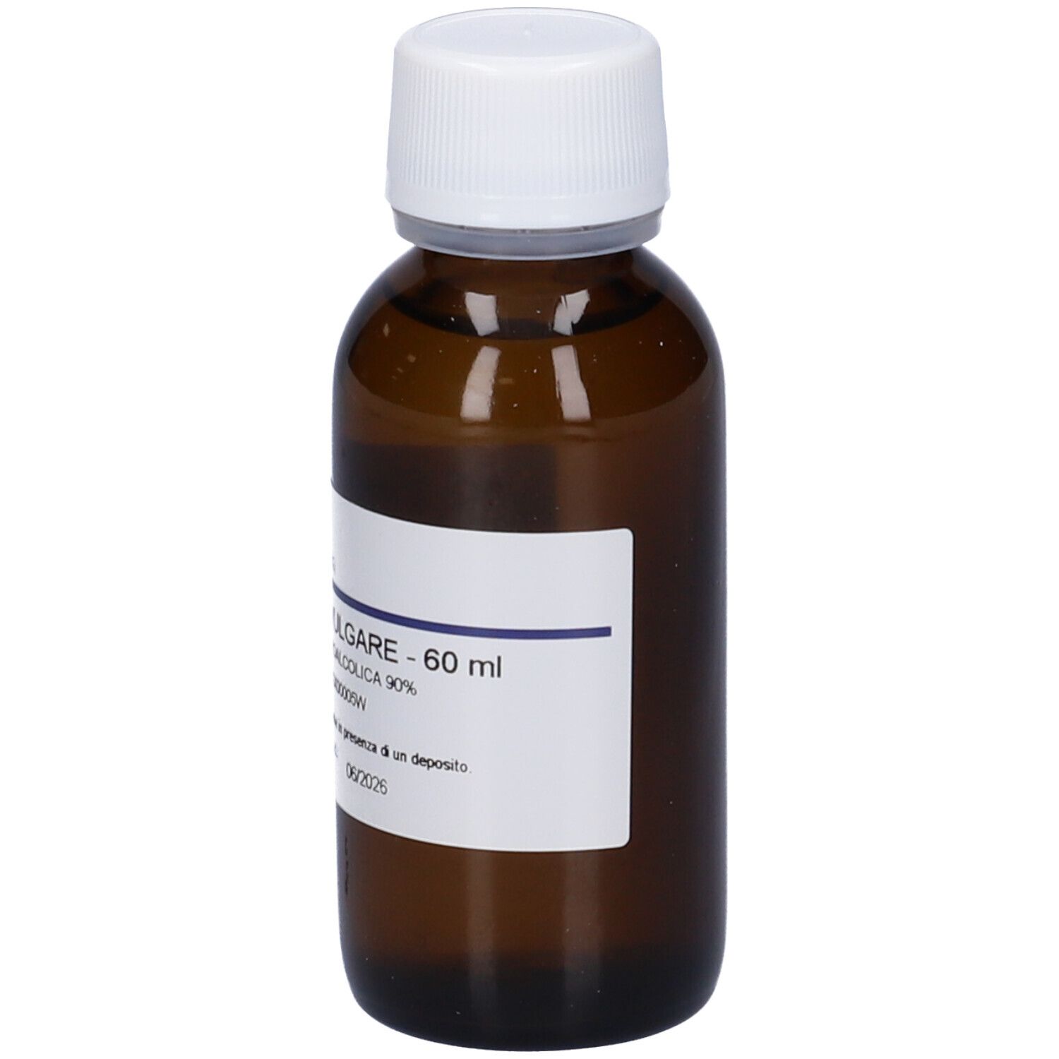 Flacone di vetro marrone con tappo bianco ed etichetta. Scritta: FOENICULUM VULGARE, 60 ml. Marchio HERING.