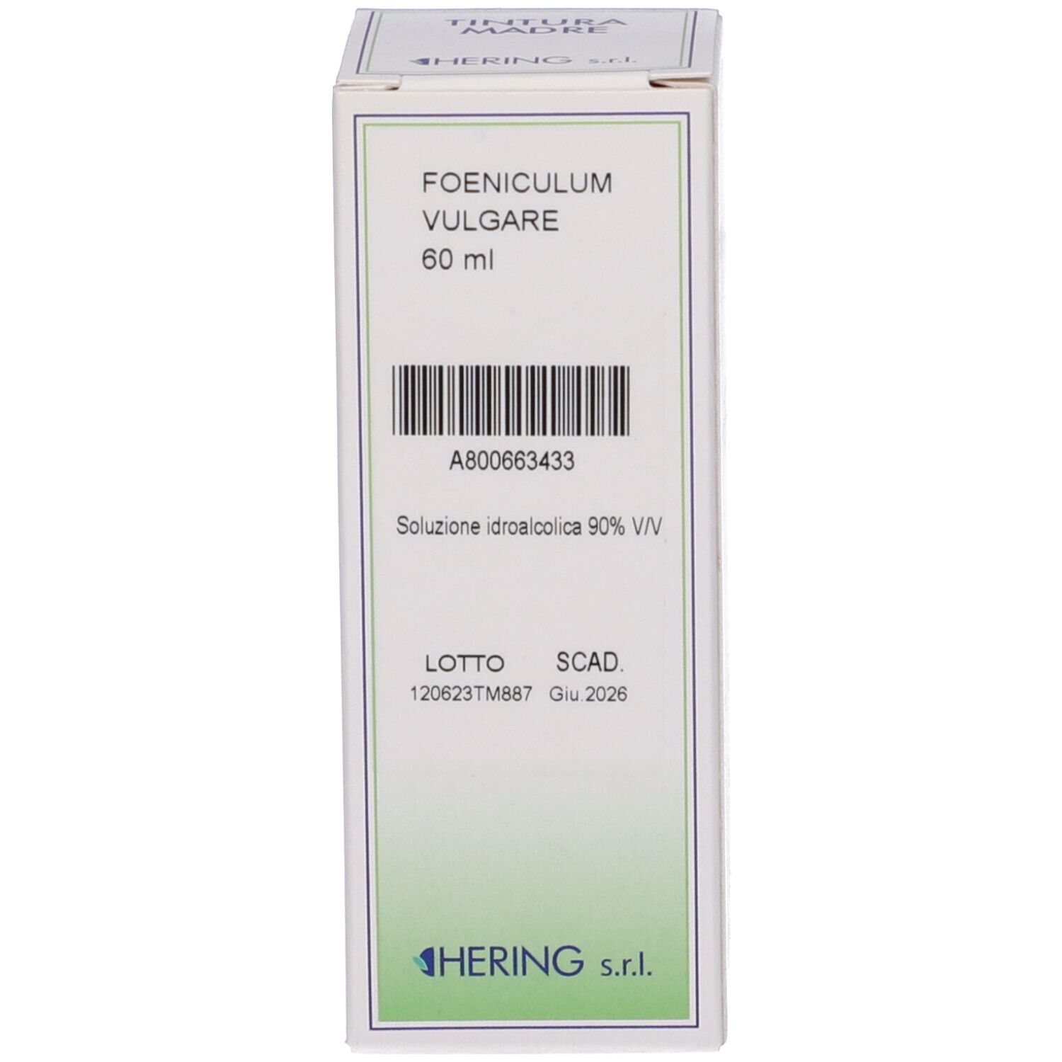 Scatola con scritta: FOENICULUM VULGARE, 60 ml. Marchio HERING.