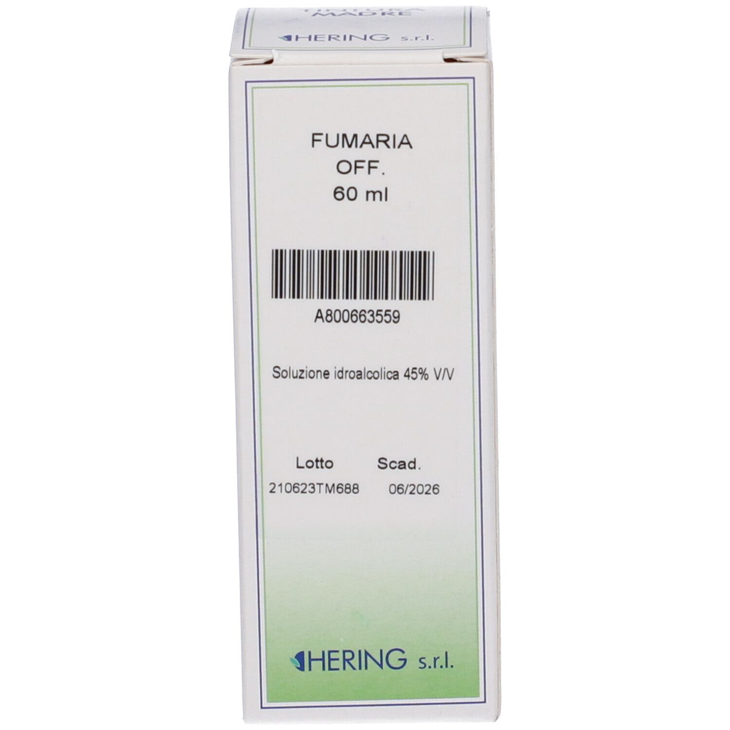 Confezione in cartone con nome del prodotto e informazioni. Logo HERING.