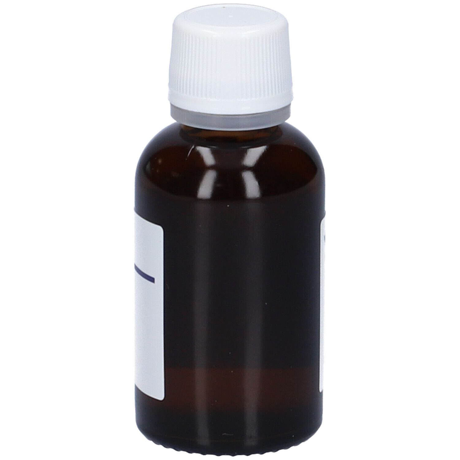 Flacone di vetro marrone con tappo bianco ed etichetta. Produttore: Hering. Etichetta con testo.