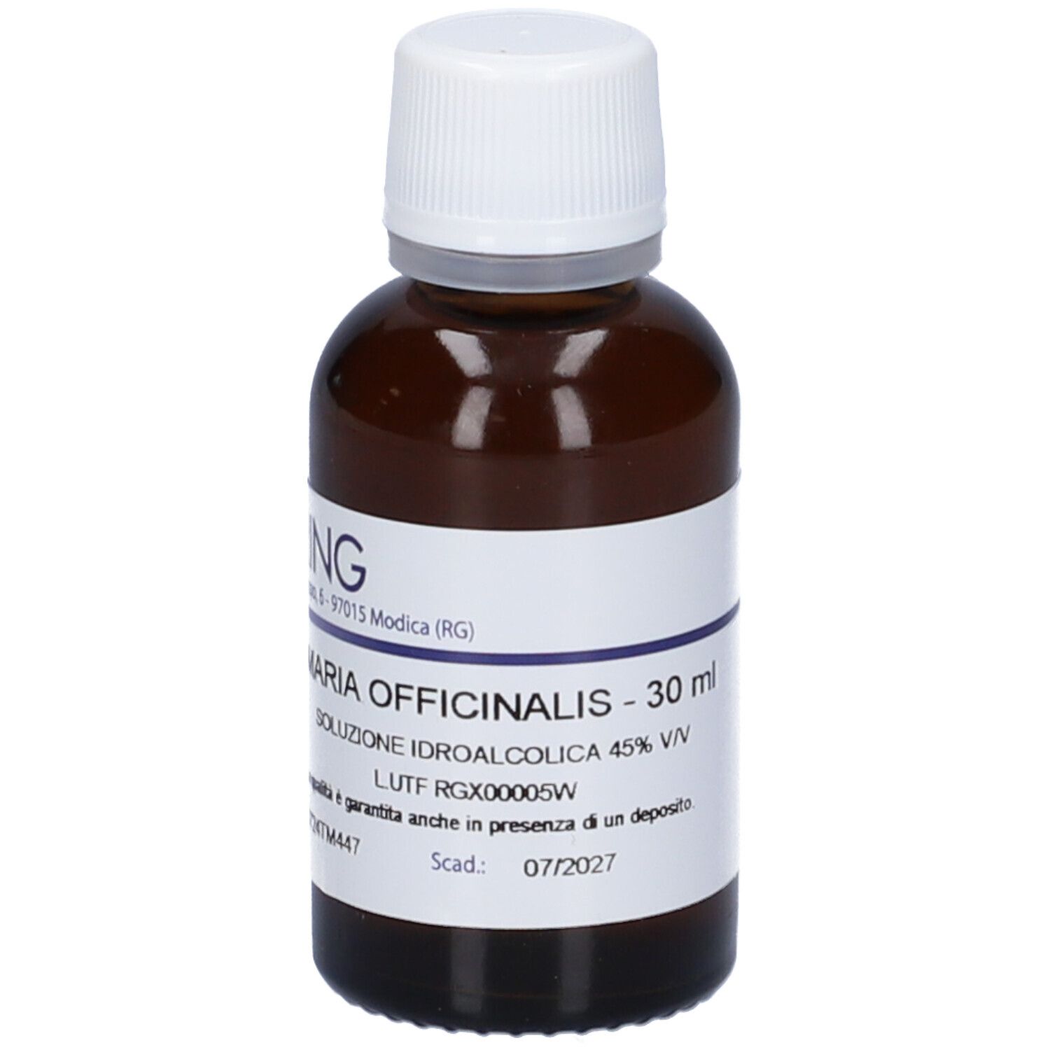 Flacone di vetro marrone con tappo bianco ed etichetta. Scritta: Fumaria Officinalis, 30 ml. Produttore: Hering.