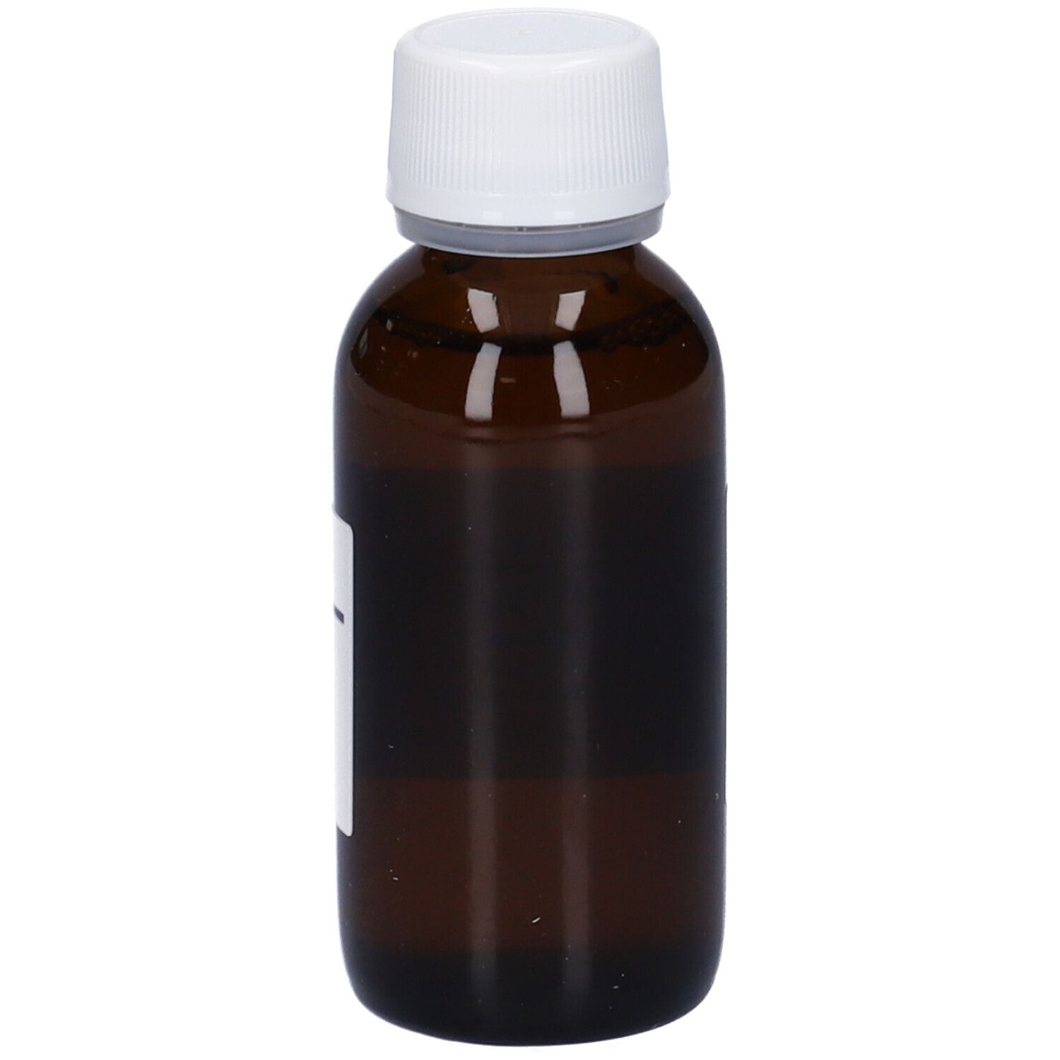 Flacone di vetro marrone con tappo bianco. Nessun altro dettaglio visibile.