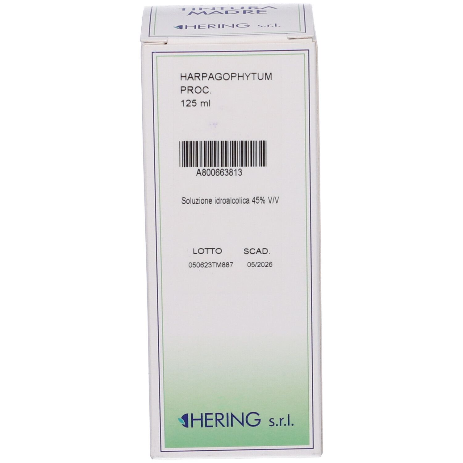 Scatola con testo e logo. Logo HERING. Bianco e blu.