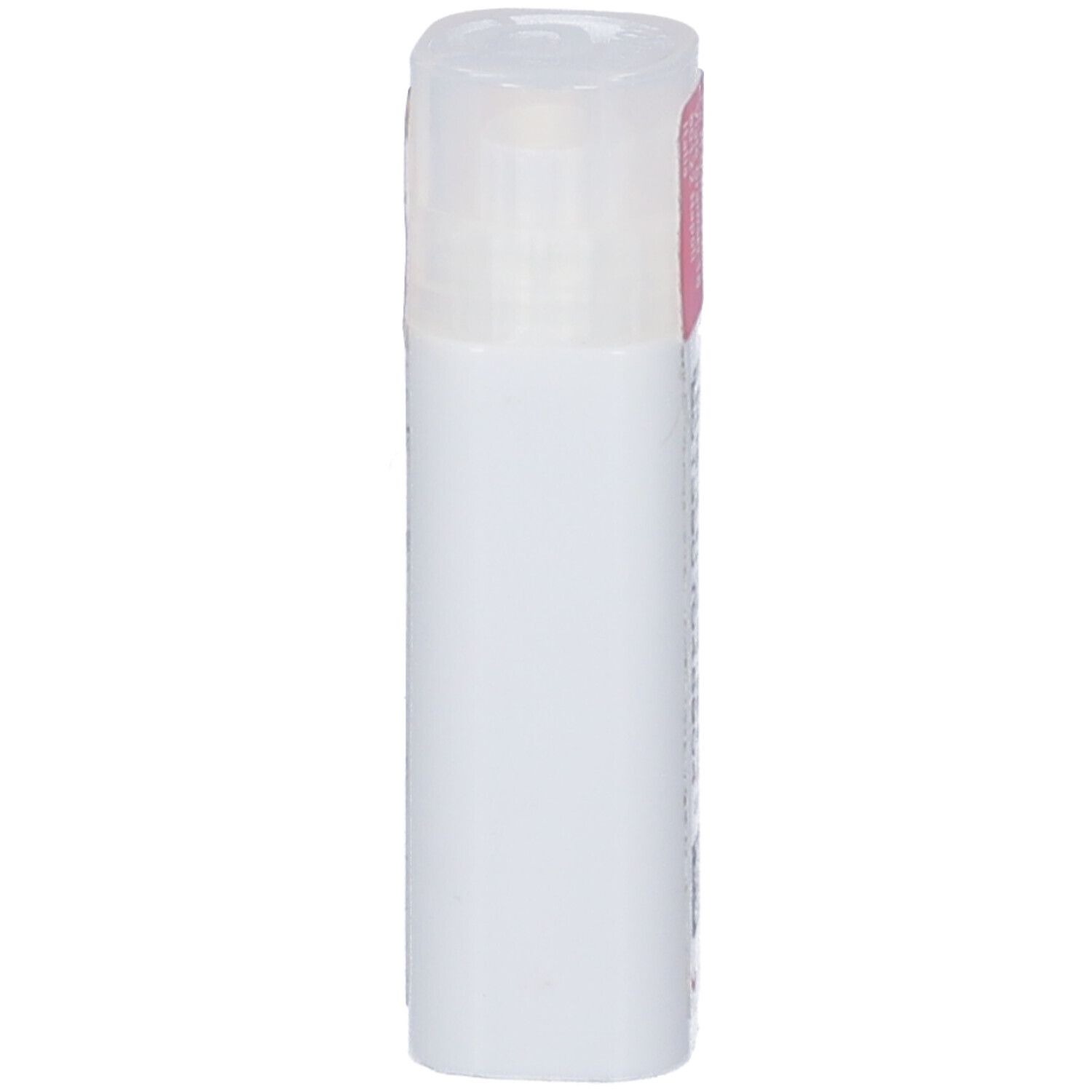 Flacone cilindrico bianco con tappo rosa. Nessuna altra scritta visibile.