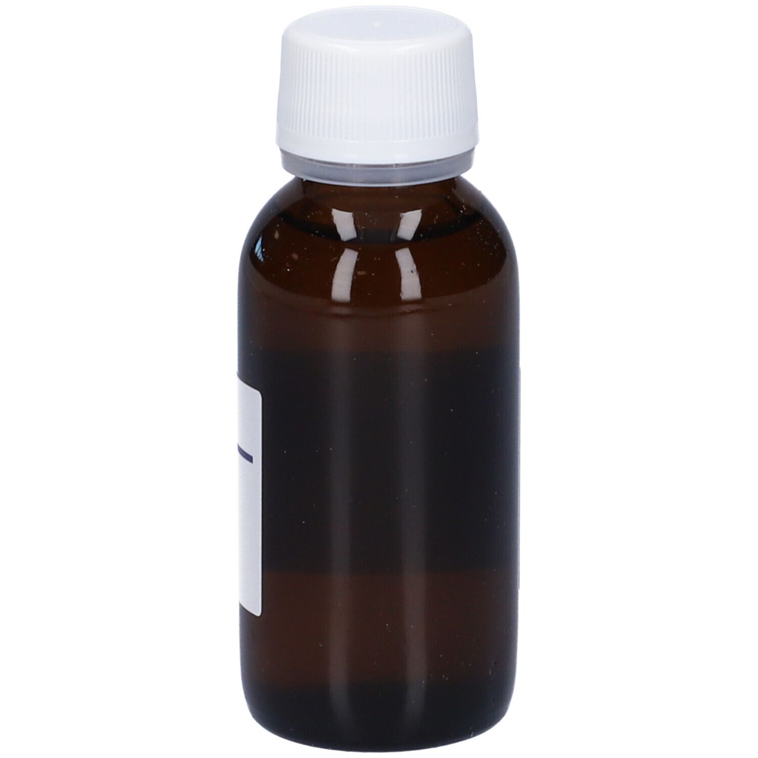 Flacone di vetro marrone con tappo bianco. Etichetta con informazioni sul prodotto. Marca: Hering.