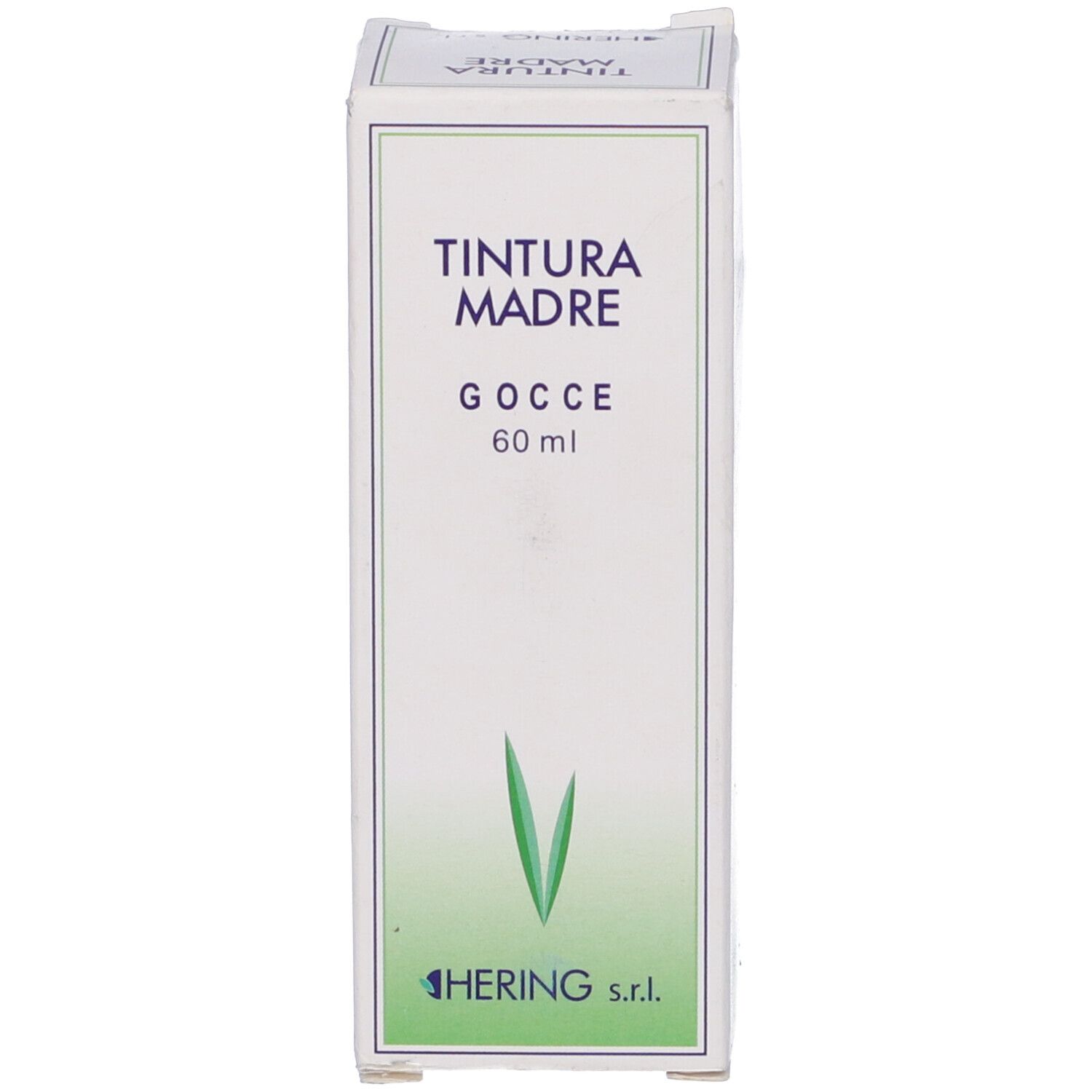 Confezione in cartone bianco con nome del prodotto e logo. Marca: Hering. Illustrazione di foglia verde.