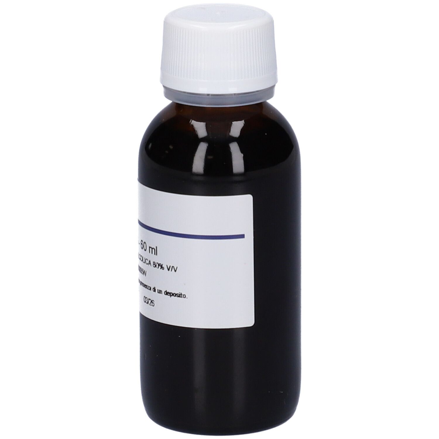 Flacone di vetro marrone con tappo bianco ed etichetta. Scritta: PROPOLIS, 60 ml, soluzione, 80% V/V. Marchio HERING.