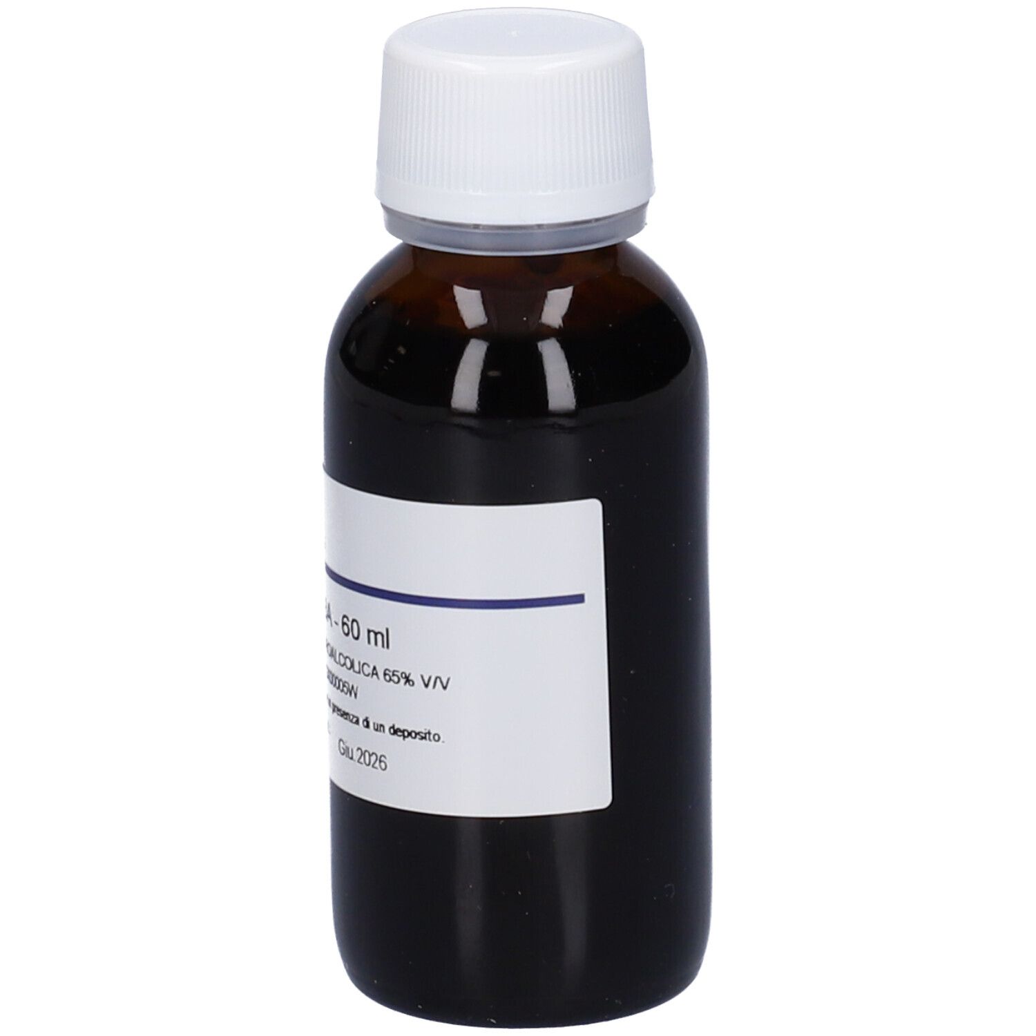 Flacone di vetro marrone con tappo bianco ed etichetta. Scritta: Salix Alba - 60 ml. Marchio: Hering.