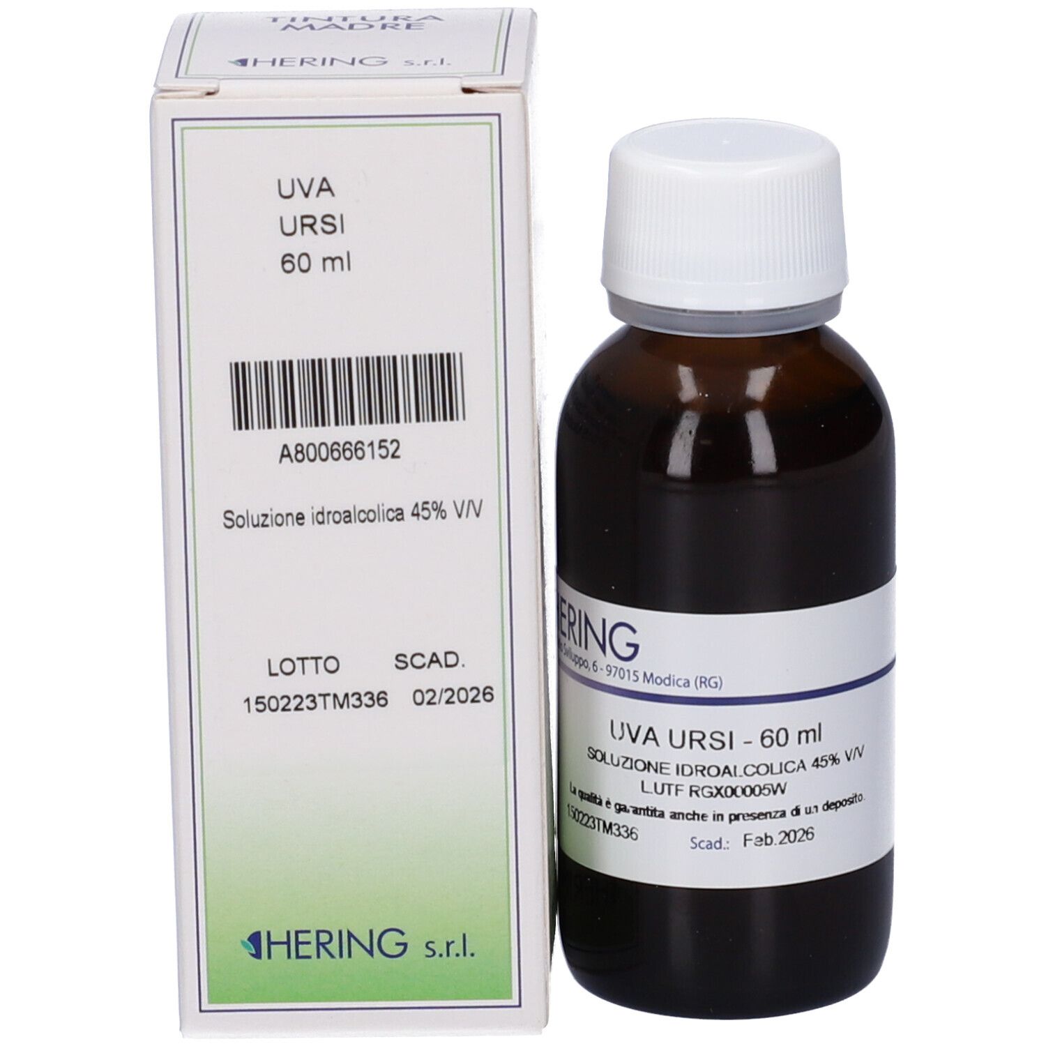 Flacone in vetro marrone e scatola. Flacone con tappo bianco. Scatola con etichetta.