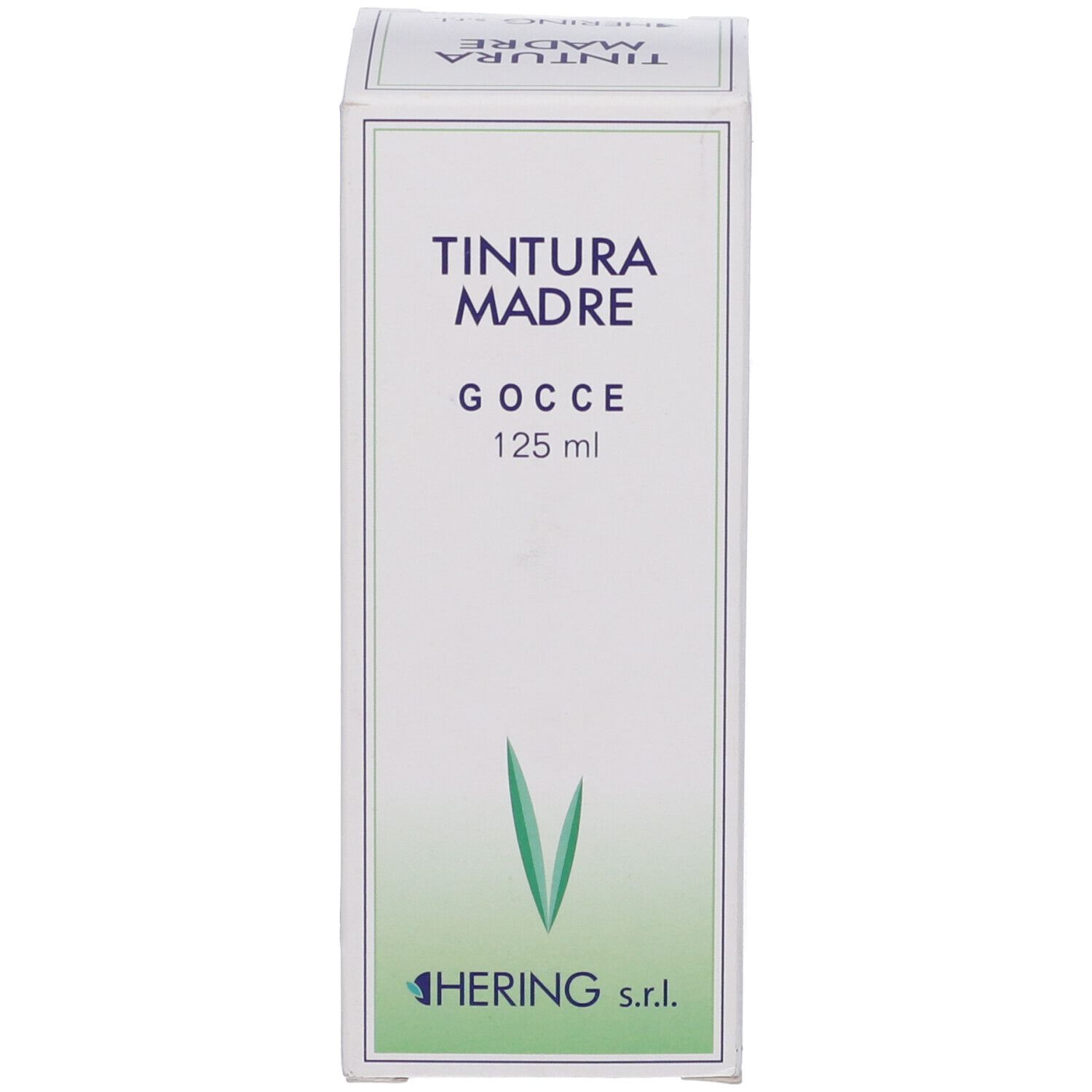 Scatola bianca con testo. Sulla scatola c'è scritto 'TINTURA MADRE' e 'GOCCE'. Logo in basso.