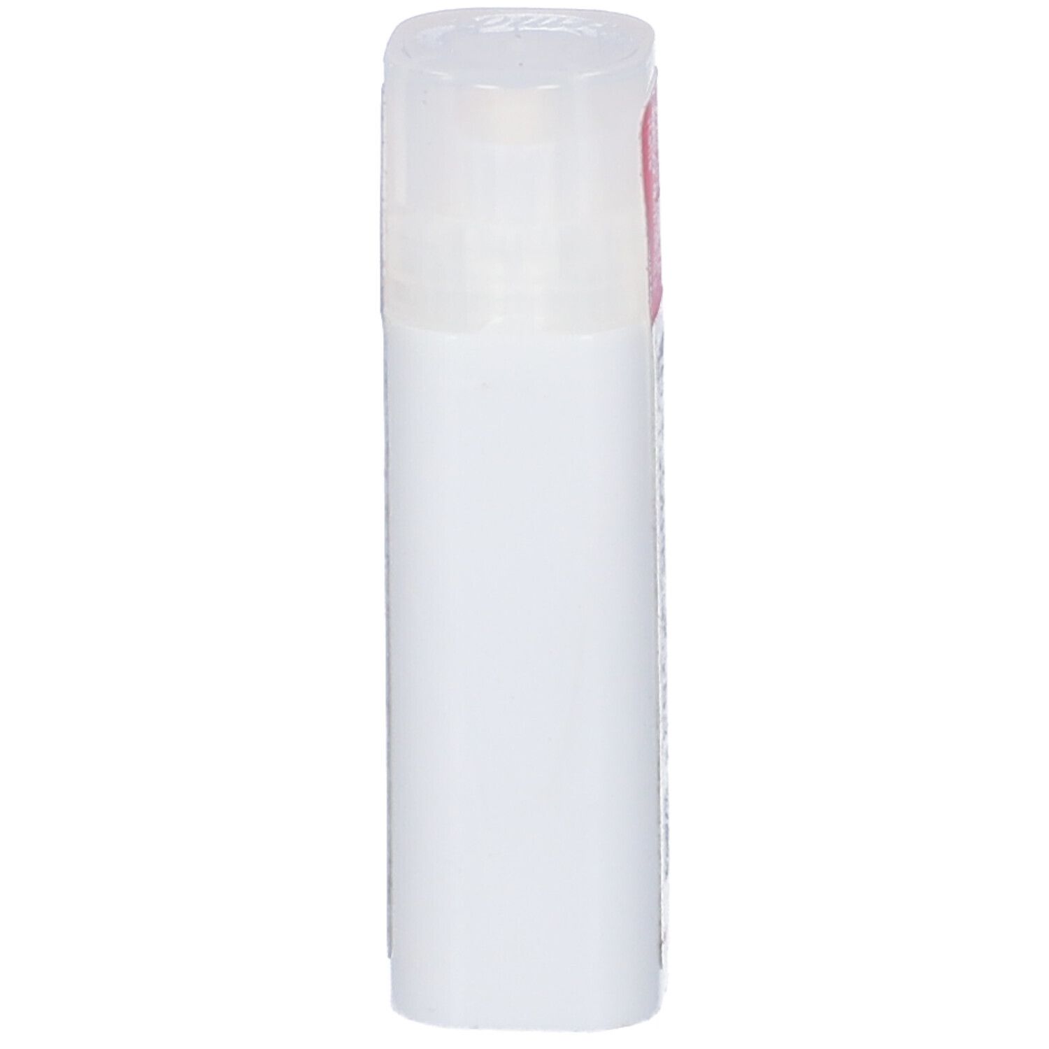 Confezione cilindrica trasparente con coperchio bianco. Nessuna scritta visibile.