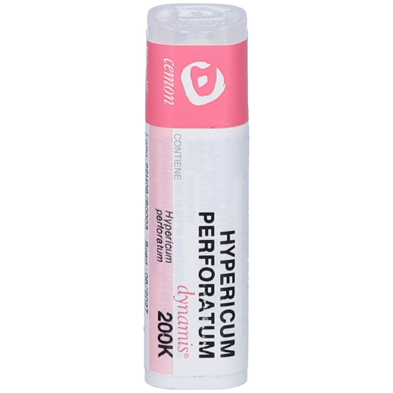 Confezione cilindrica di Cemon Hypericum Perforatum 200K Granuli. Etichetta rosa con informazioni.