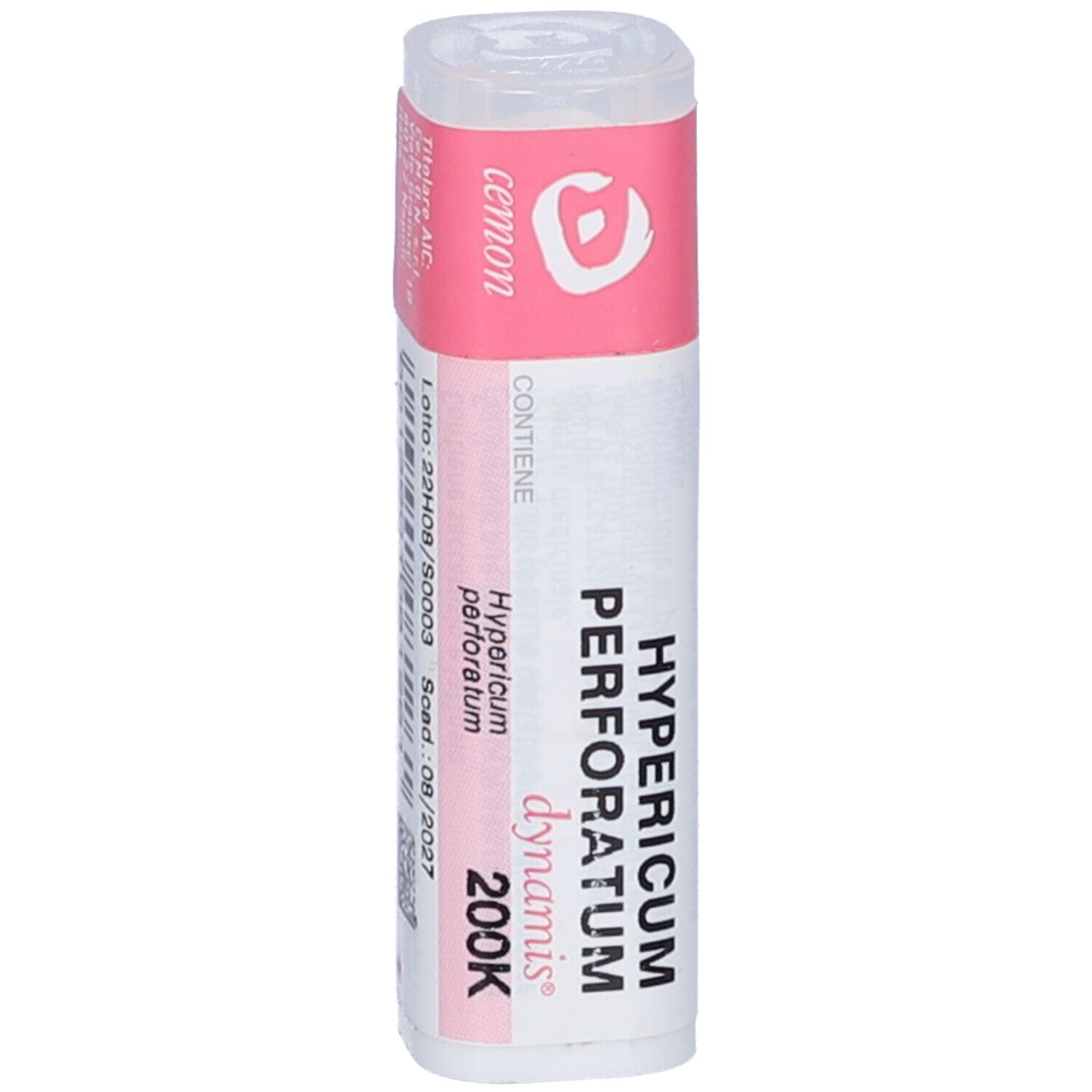 Cemon Hypericum Perforatum 200K Granuli in confezione cilindrica. Etichetta rosa con nome e dosaggio.