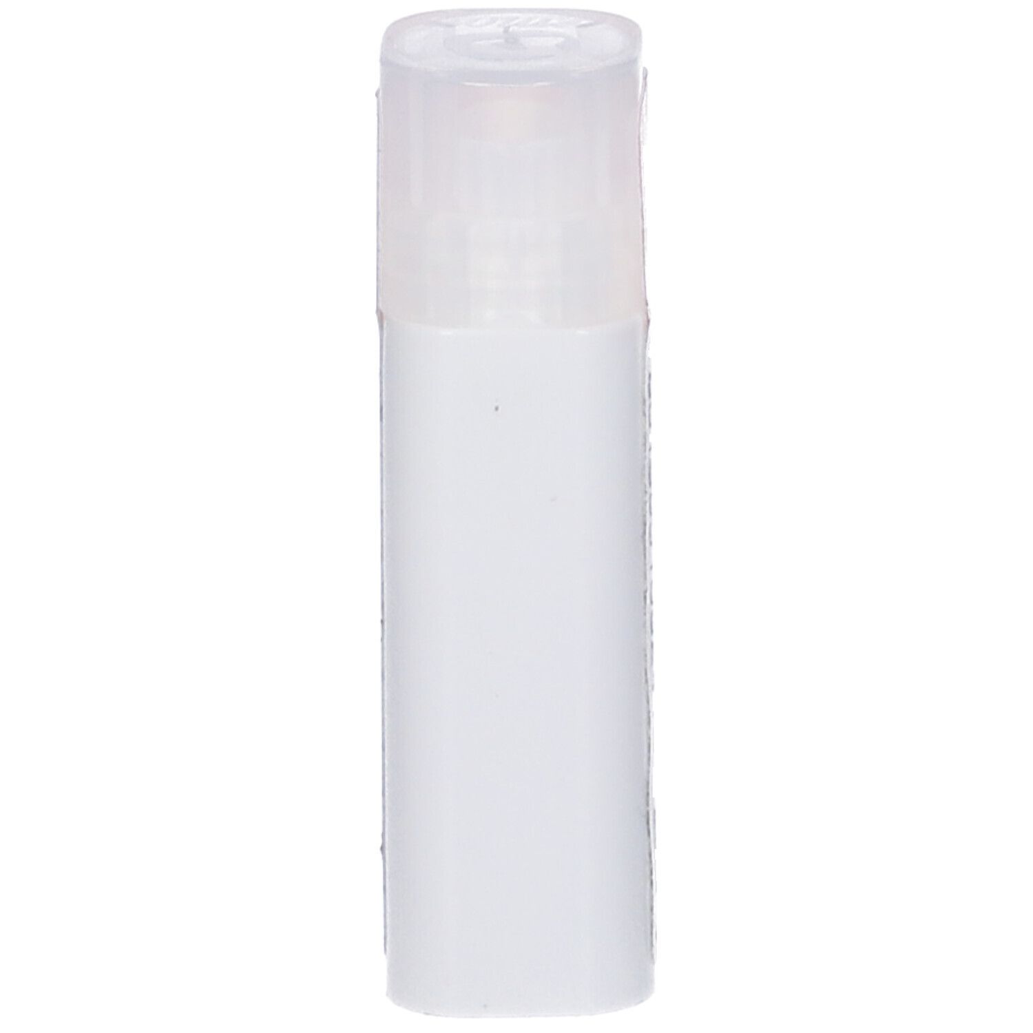 Confezione cilindrica bianca con coperchio trasparente. Nessuna altra scritta visibile.