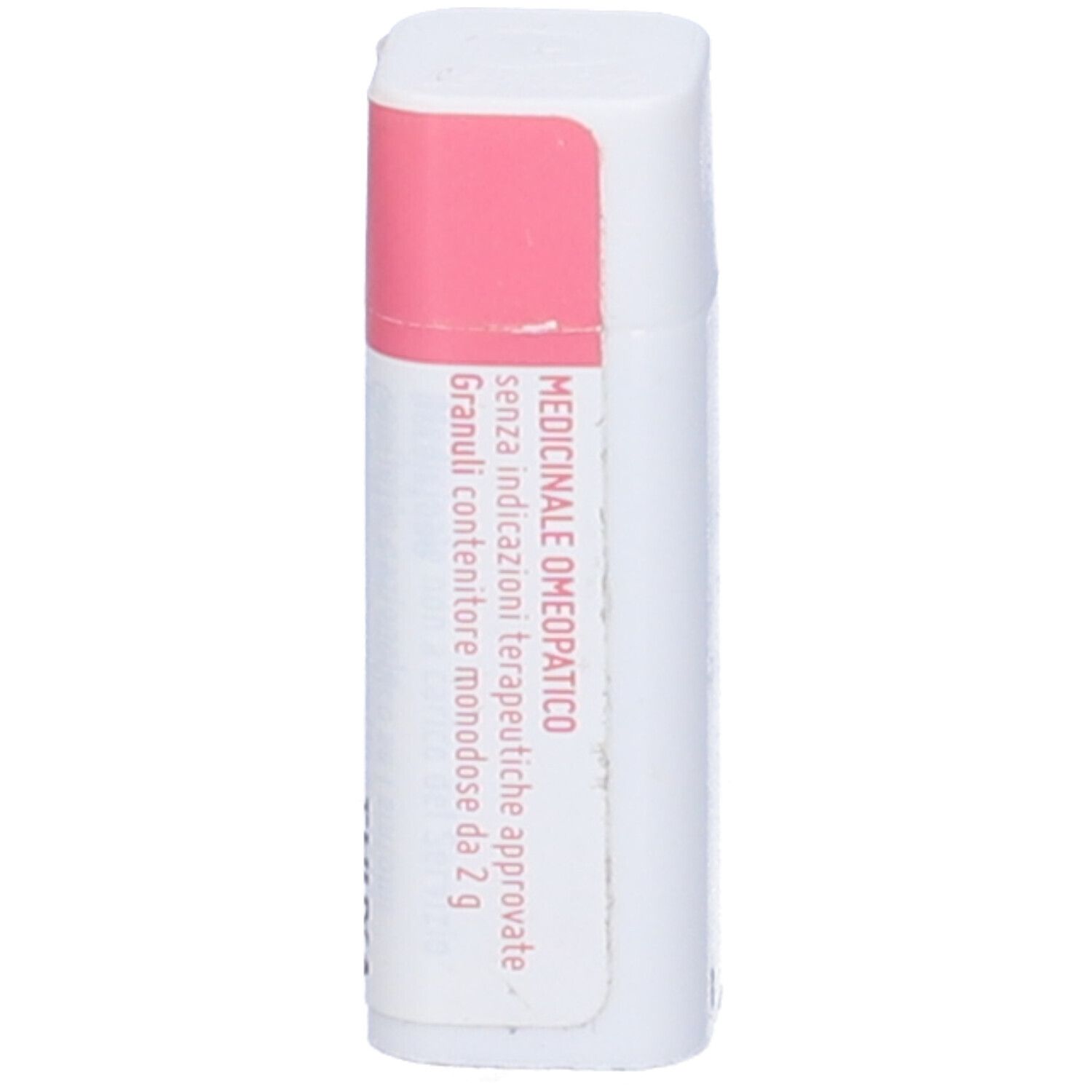Flacone bianco con etichetta rosa. Scritte: Indicazioni mediche. Nome del prodotto non visibile.