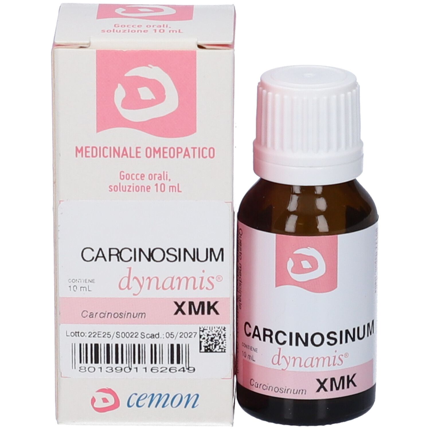 Flacone e confezione del prodotto. Scatola bianca con accenti rosa. Nome del prodotto e logo visibili.