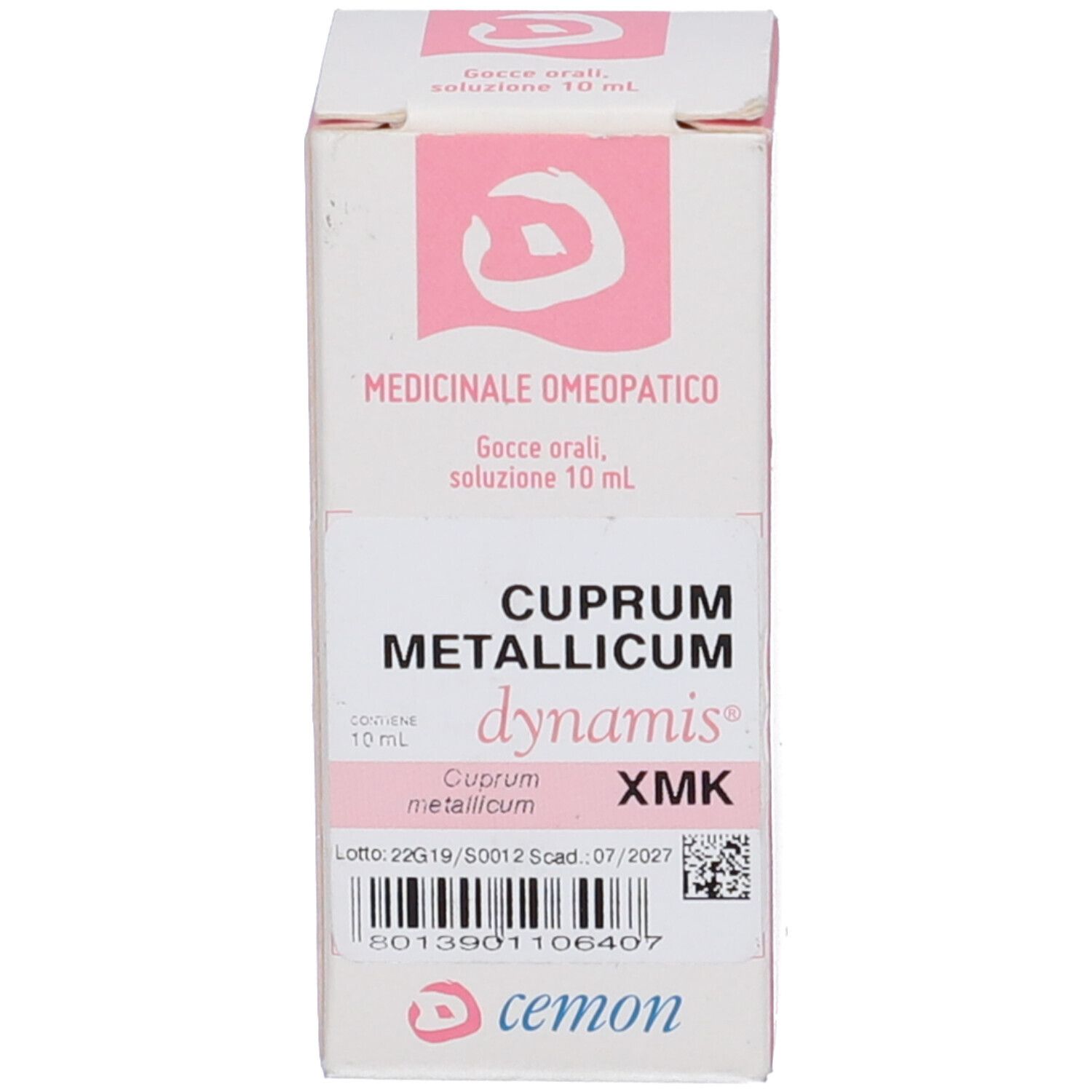 Confezione del prodotto. Scatola bianca e rosa con nome del prodotto e logo.