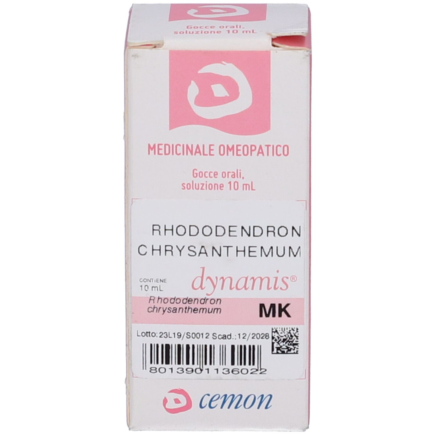 Confezione del prodotto. Scatola bianca con testo e logo. Contiene un flacone di vetro marrone con tappo bianco.