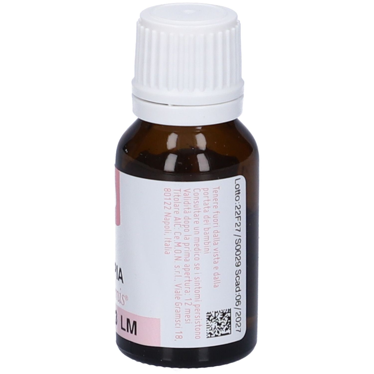 Flacone in vetro marrone con tappo bianco. Etichetta: SEPIA dynamis 3 LM.
