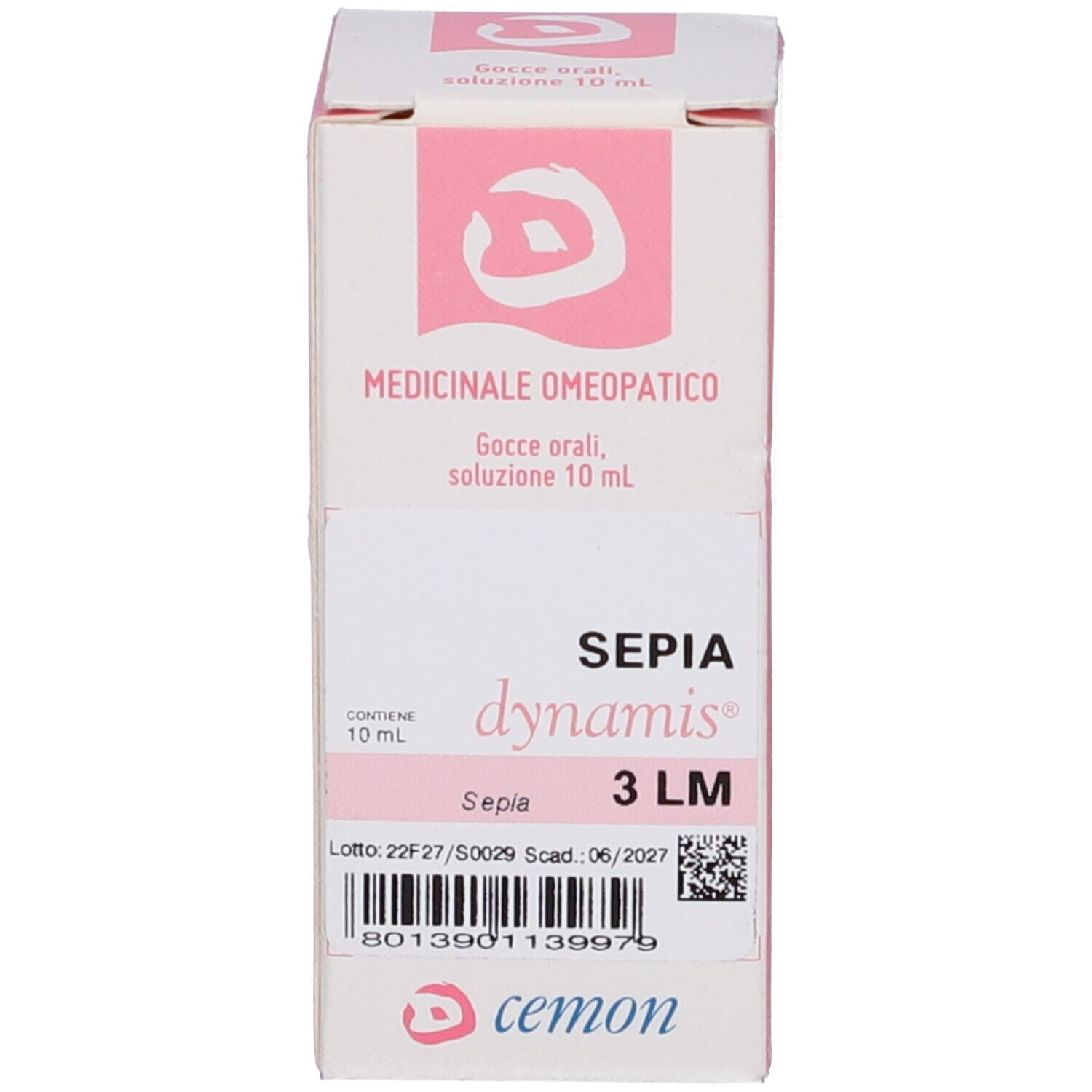 Scatola con scritte: SEPIA dynamis 3 LM, cemon.