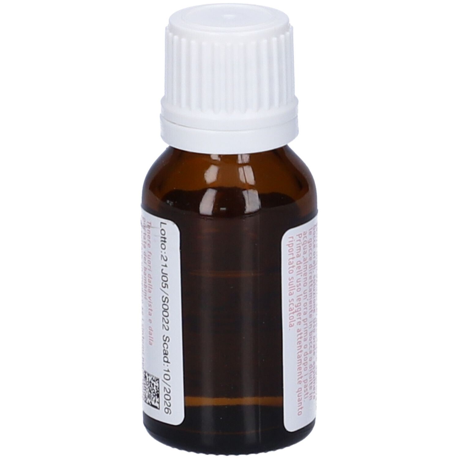 Flacone di vetro marrone con tappo bianco. Etichetta rosa con testo e scritta: THUYA OCCIDENTALIS, dynamis, 200 CH.