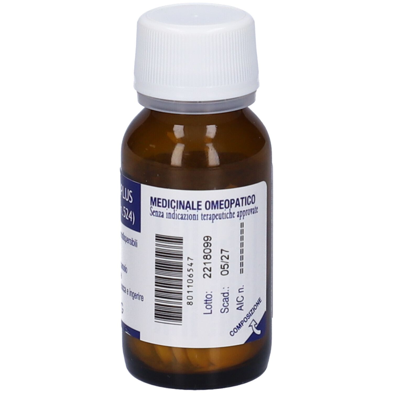 Flacone di vetro marrone con tappo bianco. Etichetta con testo e informazioni. Marca: HERING.