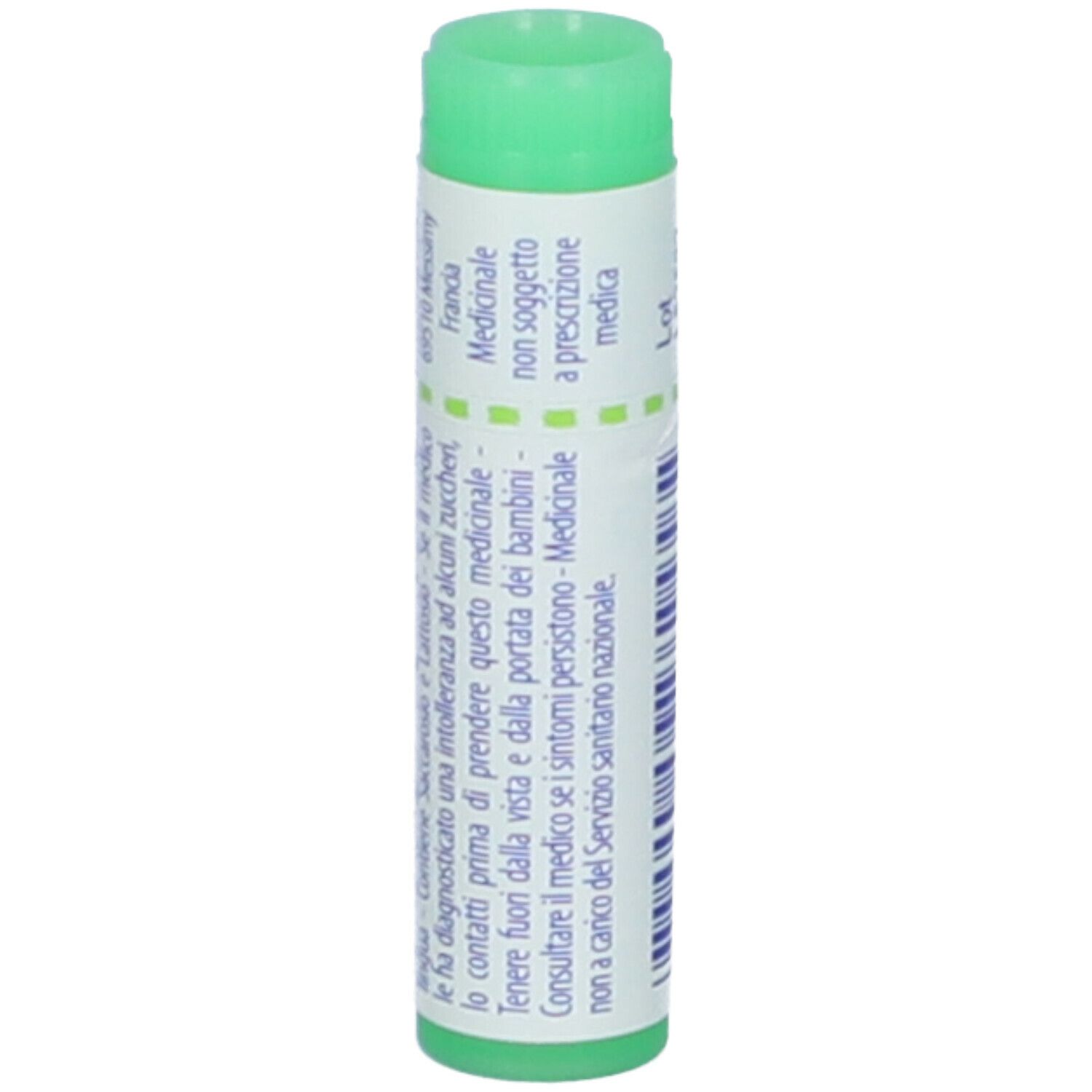 Confezione cilindrica con tappo verde. Scritta: Medicinale non soggetto a prescrizione medica.
