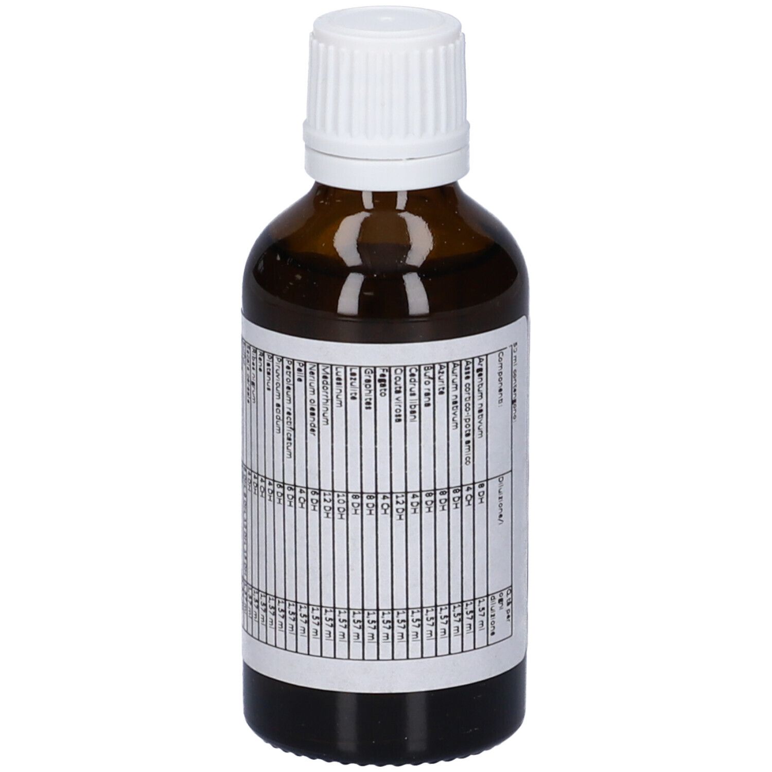 Flacone di vetro marrone con tappo bianco. Etichetta con testo. SIN 29, Medicinale Omeopatico.