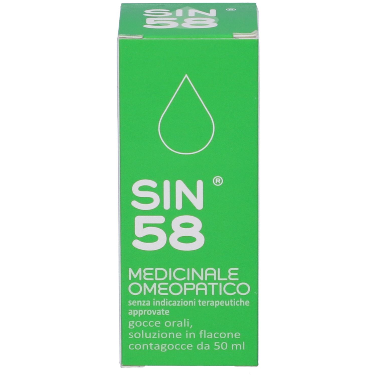 Scatola verde. SIN 58, Medicinale Omeopatico. Gocce, soluzione in flacone contagocce.