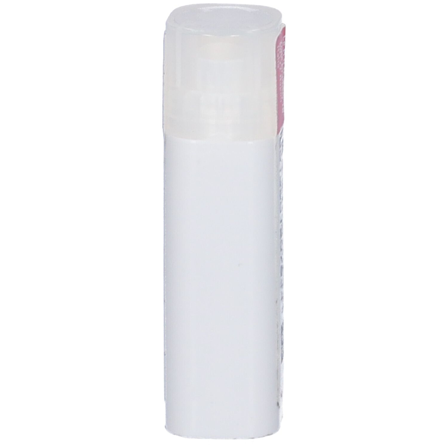 Confezione cilindrica bianca con coperchio rosa. Nessuna scritta visibile.