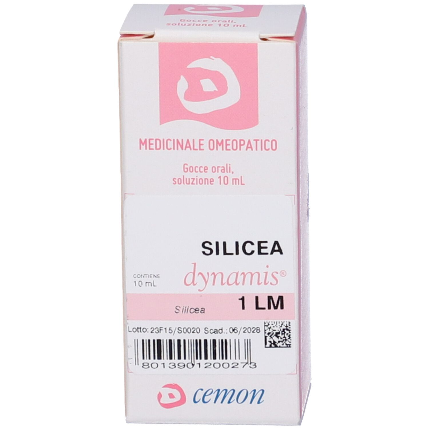 Scatola con flacone. Scritte: SILICEA dynamis 1 LM. Contiene 10 ml.