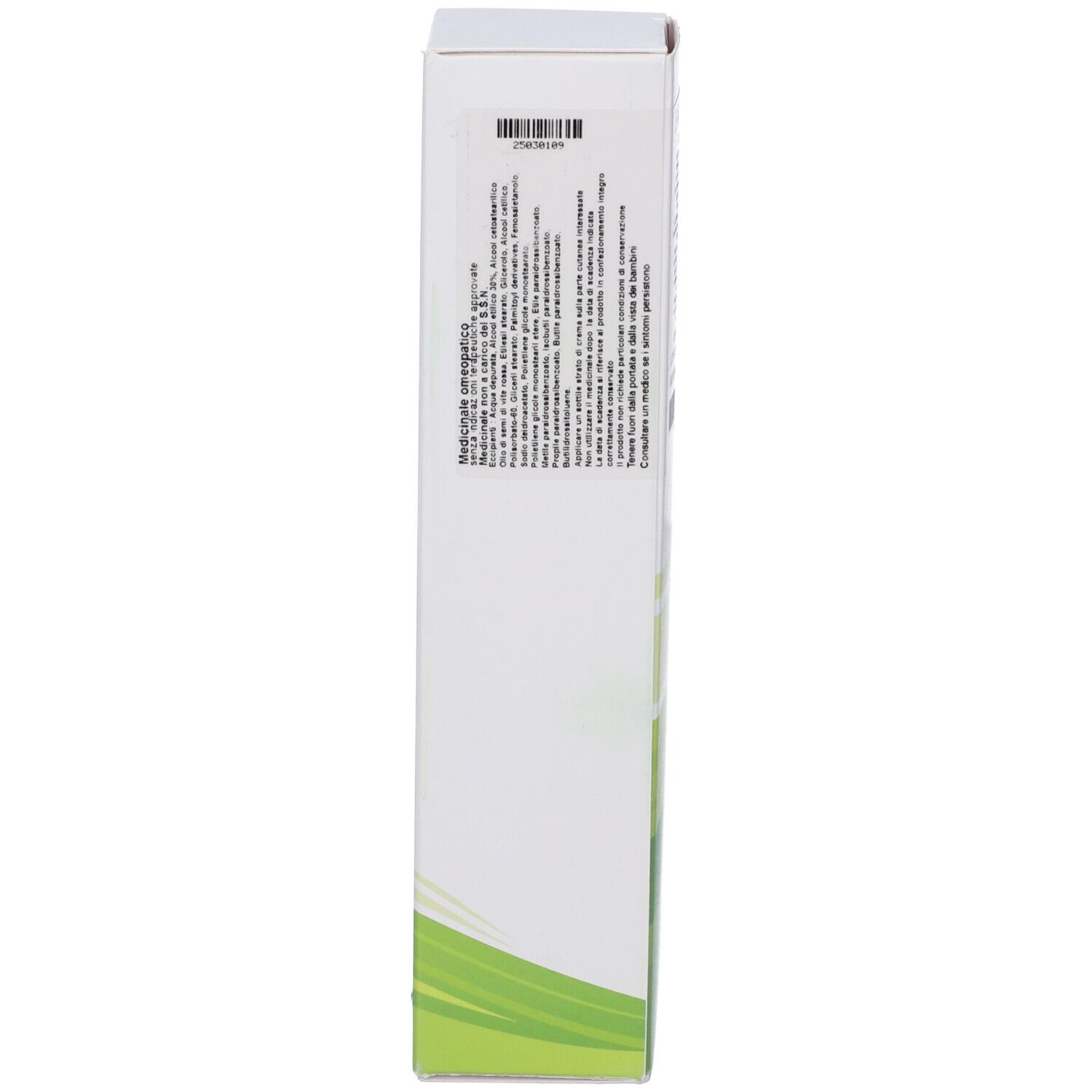 Scatola, bianca, verde. Testo e informazioni. Ingredienti.