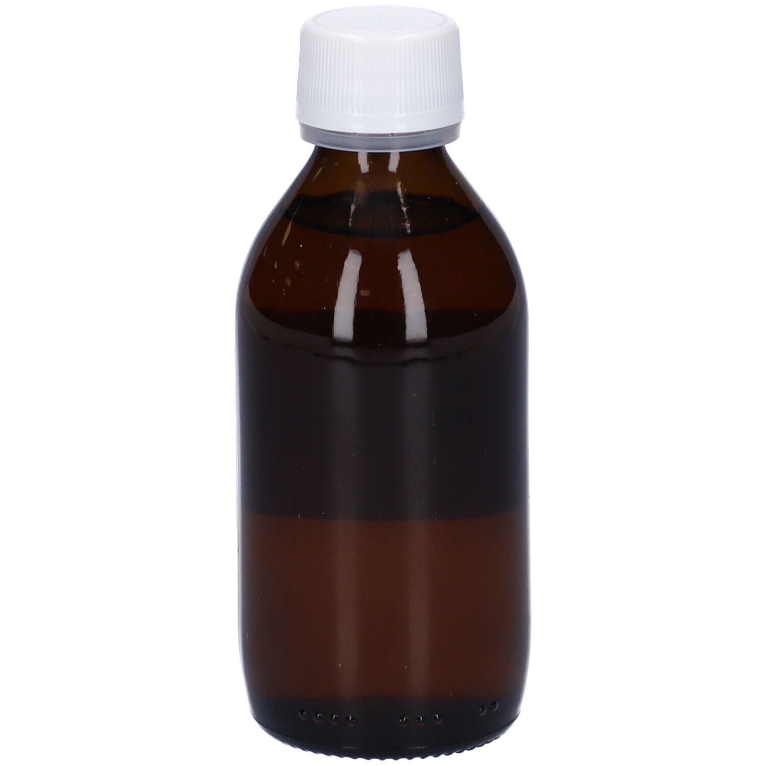 Flacone di vetro marrone con tappo bianco. Liquido visibile. Logo HERING e informazioni sull'etichetta.