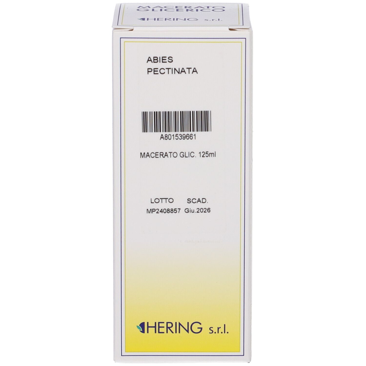 Confezione bianca del prodotto. Nome del prodotto e logo HERING. Informazioni sulla confezione.