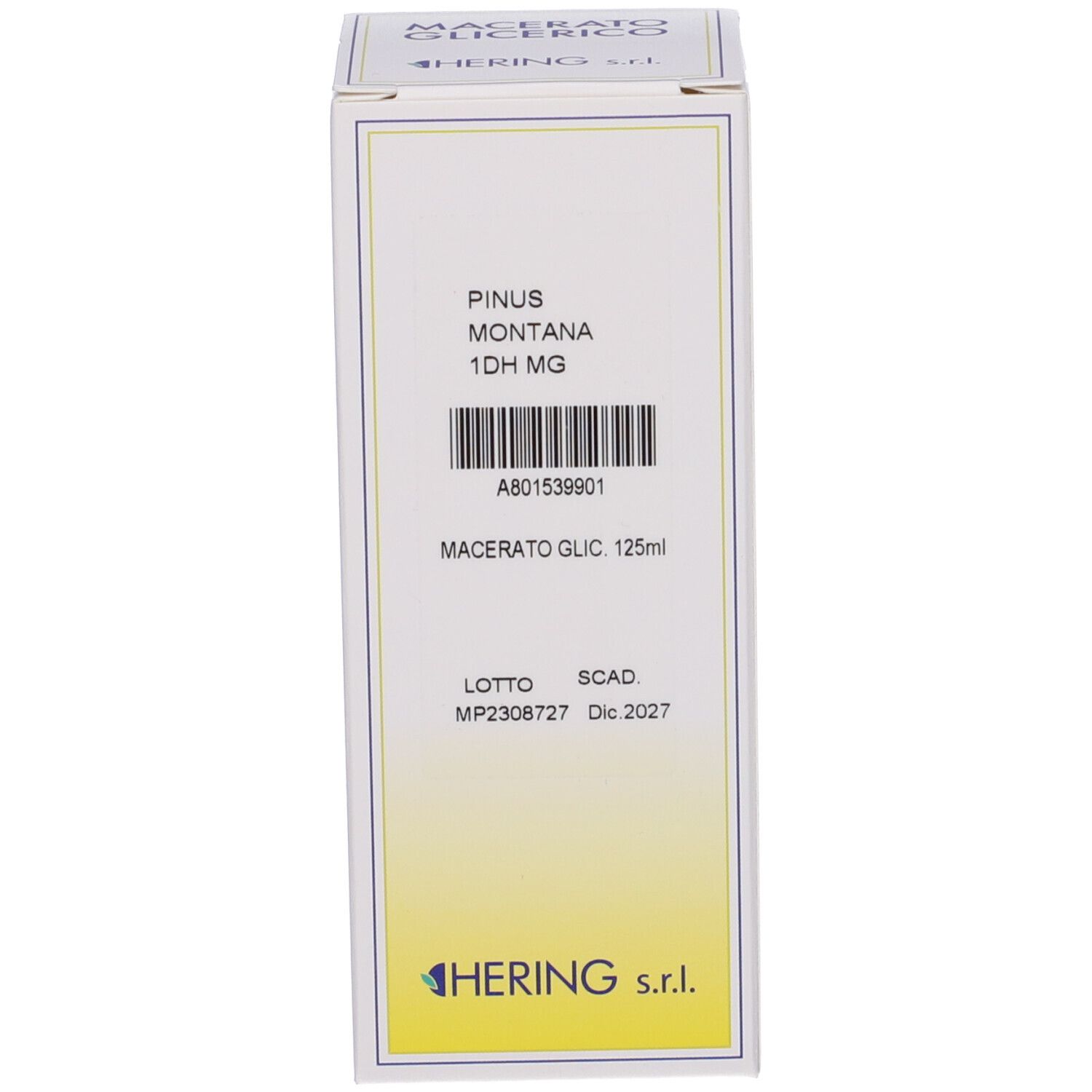 Scatola con informazioni sul prodotto. Nome del prodotto, produttore e codice a barre visibili.