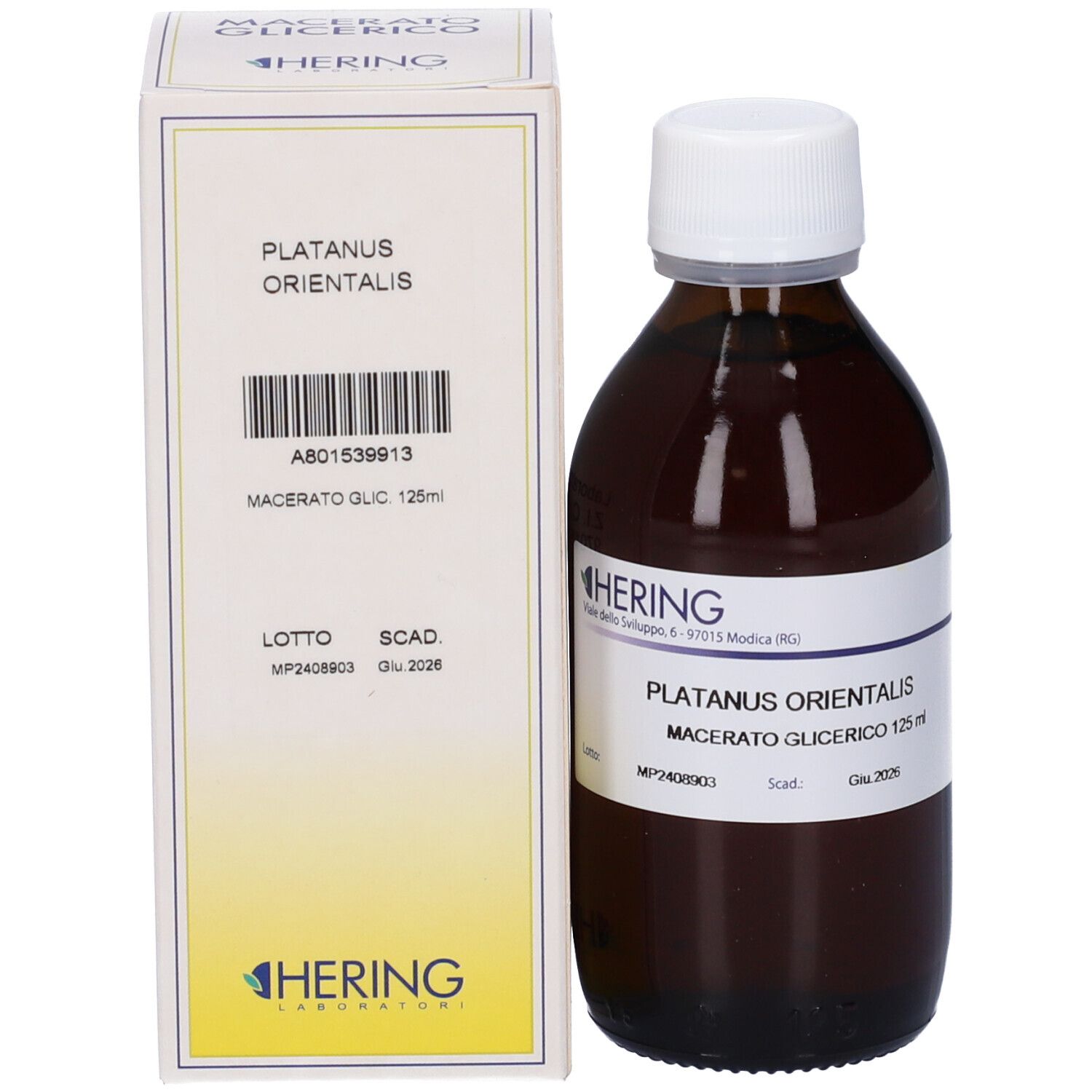 Flacone e confezione. Flacone: marrone, tappo bianco, etichetta. Confezione: bianca, gialla, scritta.