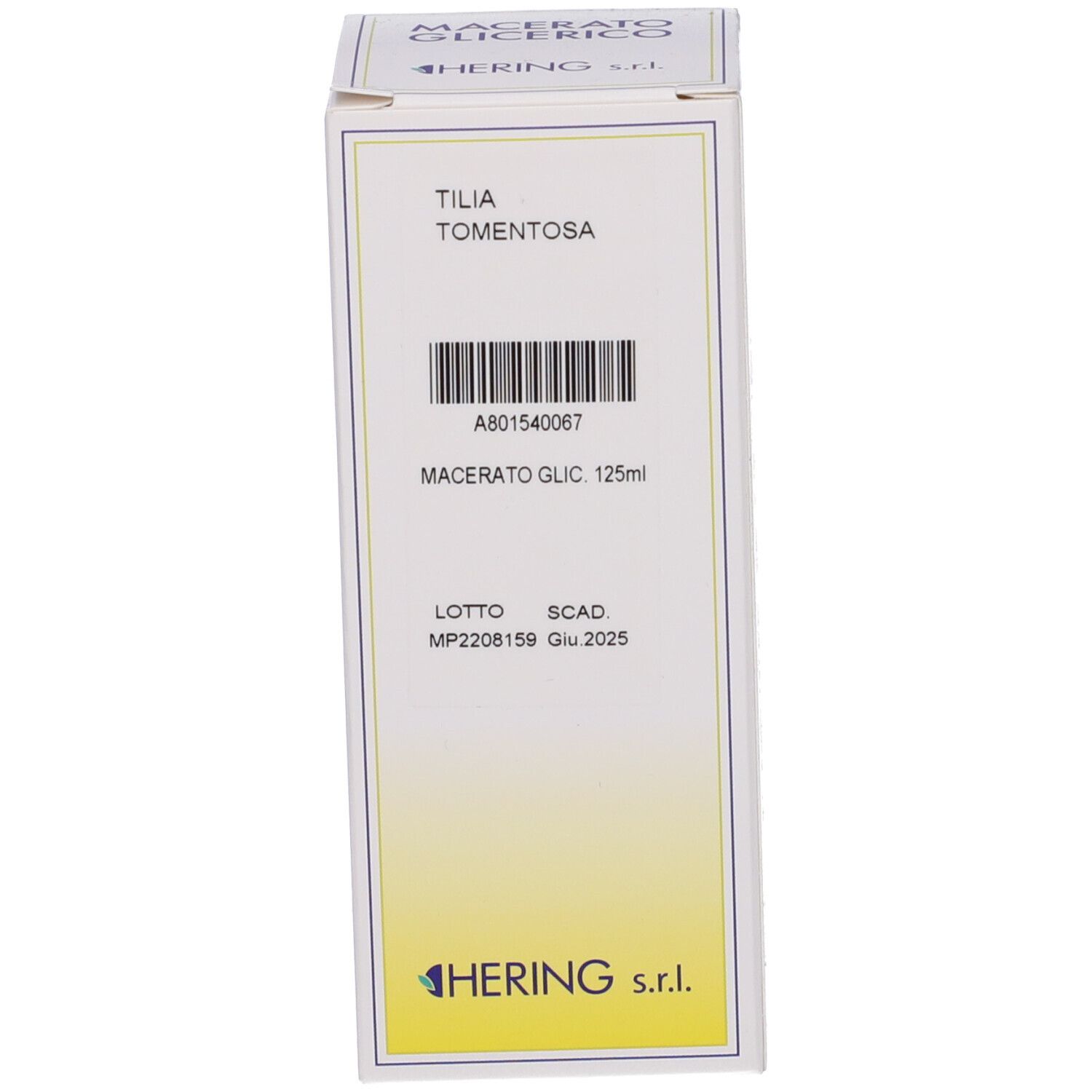 Scatola con informazioni sul prodotto e logo HERING. Codice a barre e dettagli testuali visibili.