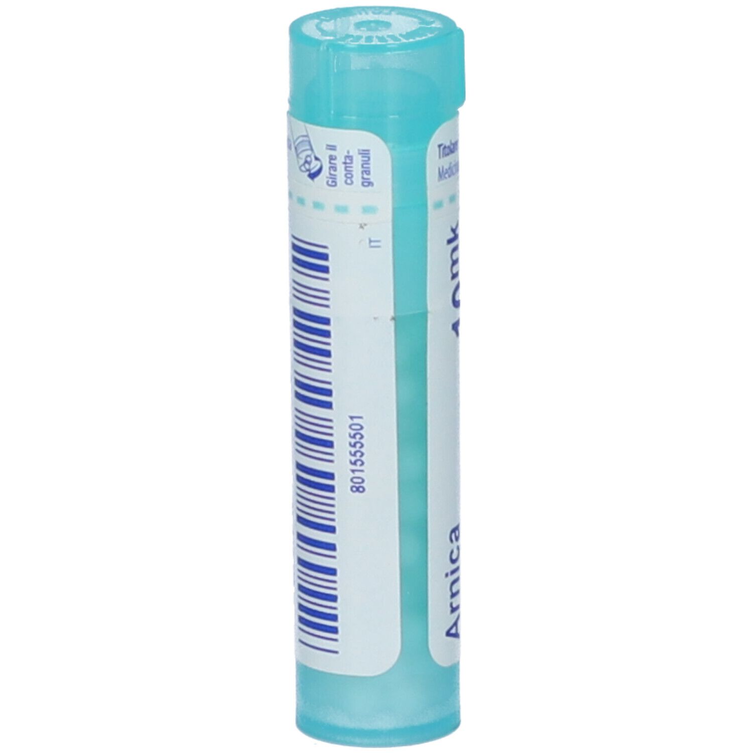 Tubo cilindrico con "Arnica" e "10 mk". Marchio BOIRON.