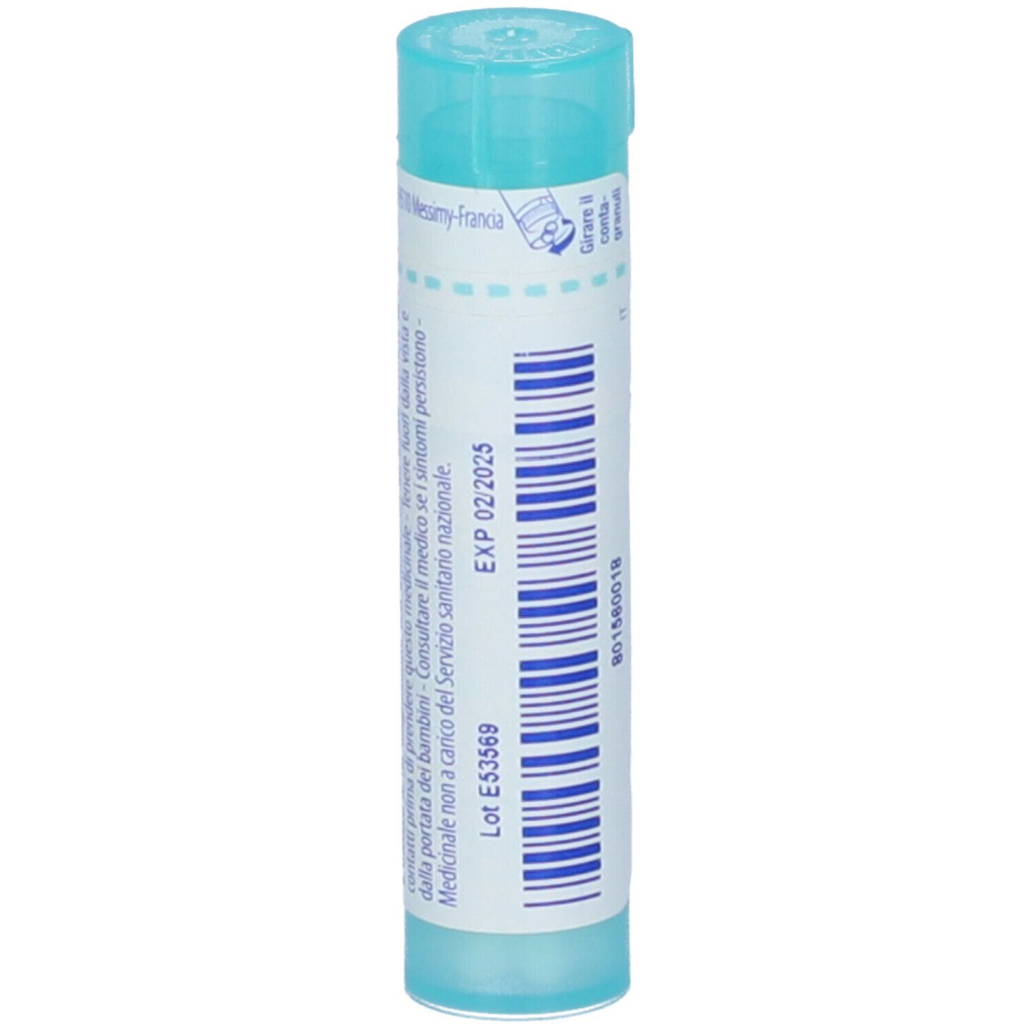 Confezione cilindrica di Thymuline 12 ch Granuli. Scritta blu su sfondo bianco. Tappo blu.