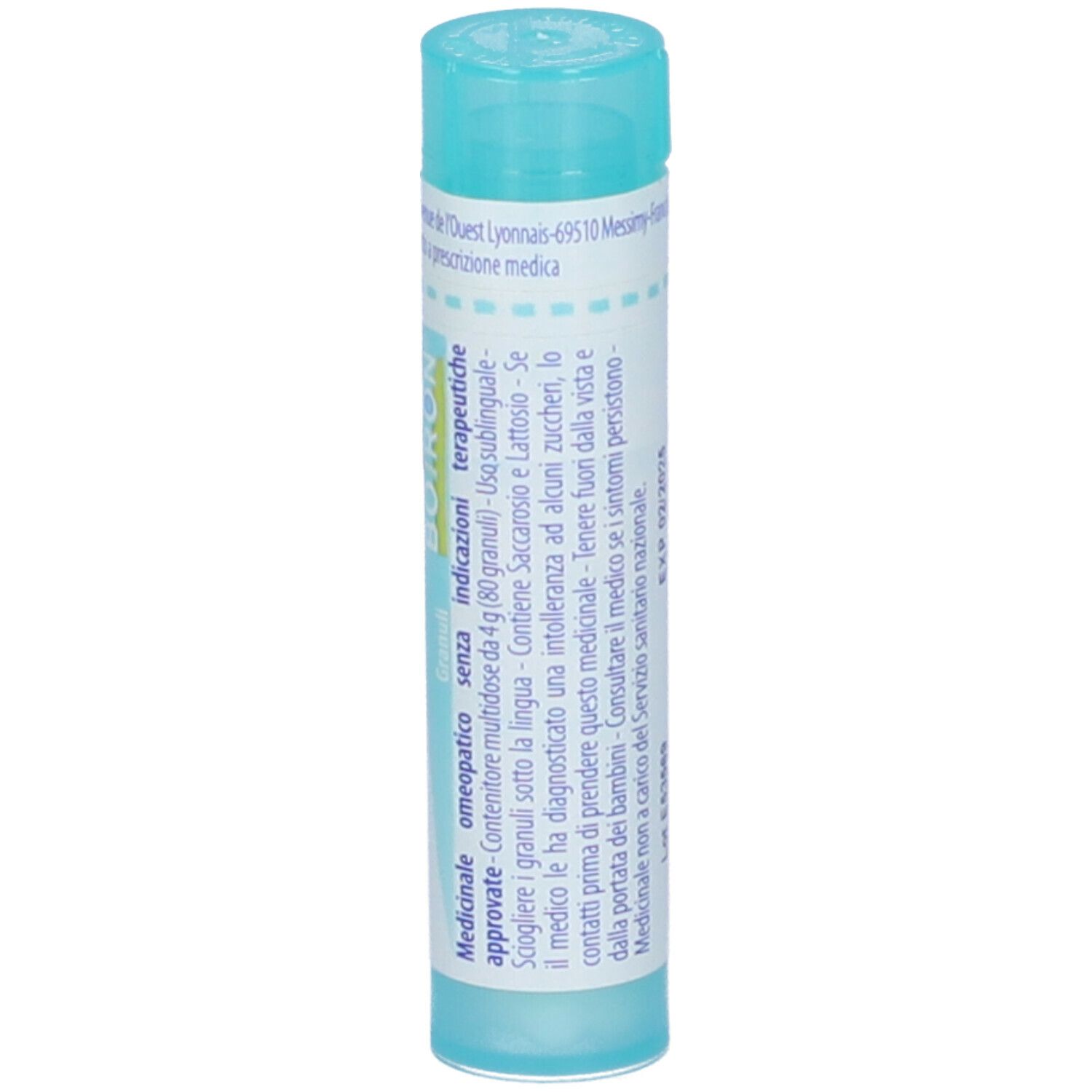 Confezione cilindrica di Thymuline 12 ch Granuli. Scritta blu su sfondo bianco. Tappo blu.