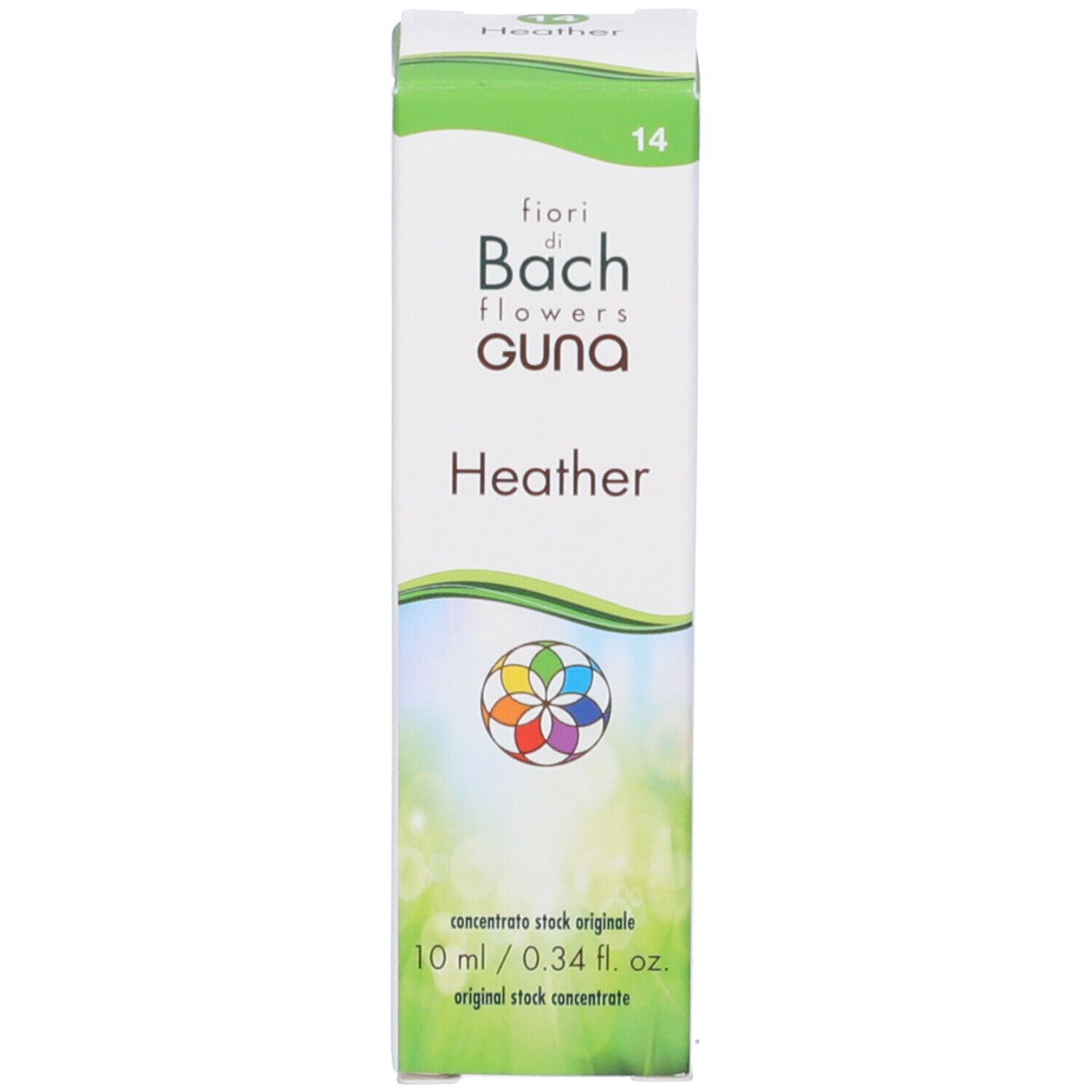 Confezione rettangolare alta con testo e logo. Prodotto per la salute. Design verde e bianco.