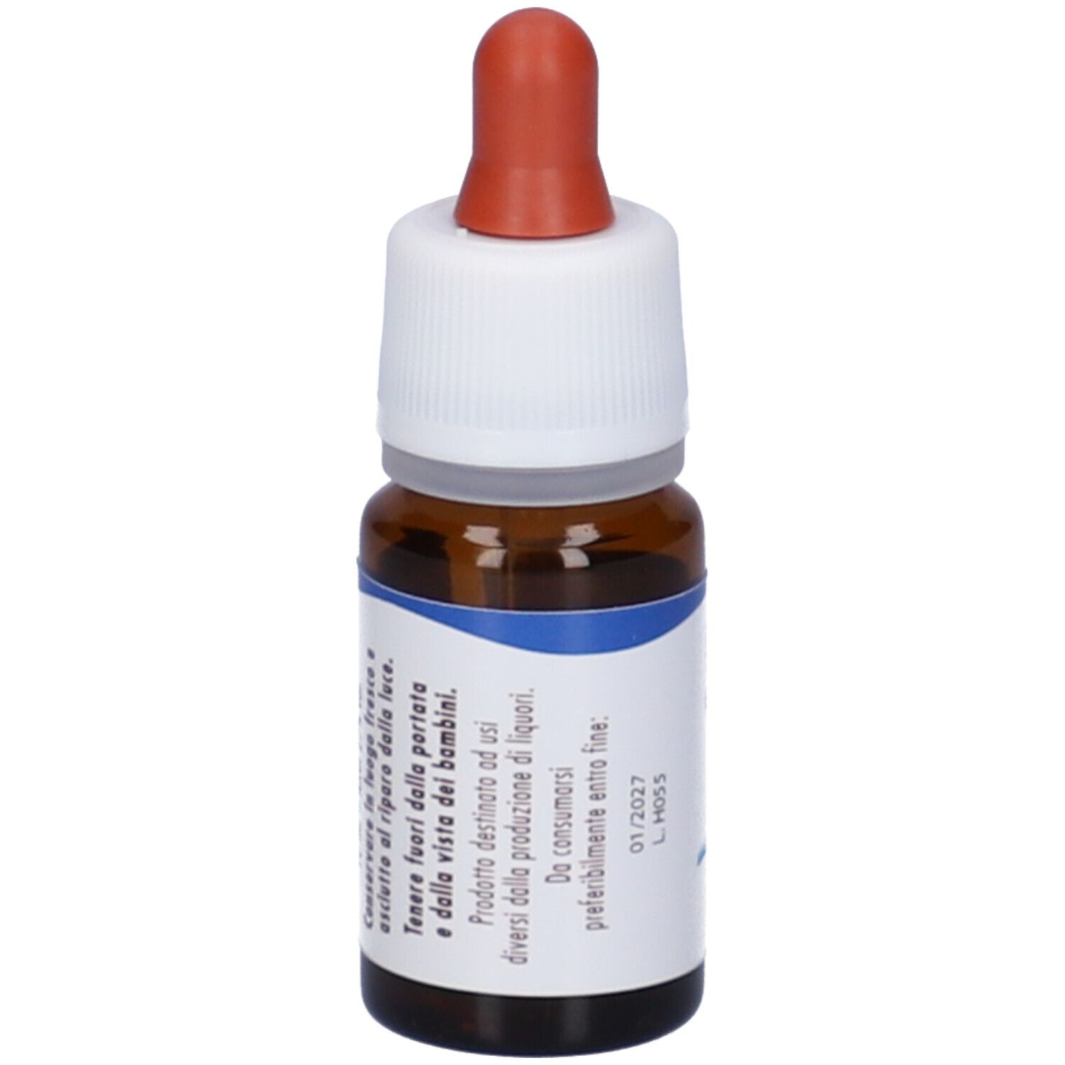 Flacone di vetro marrone con contagocce. Scritto: fiori di Bach Guna Oak.