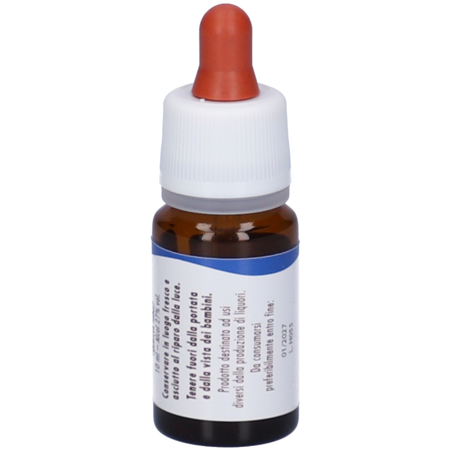 Flacone di vetro marrone con contagocce. Scritto: fiori di Bach Guna Oak, 10 ml.