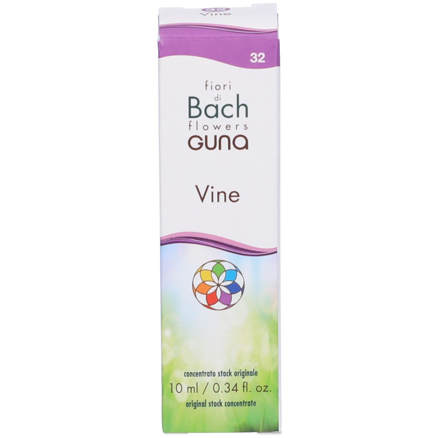 Scatola Vine Guna Gocce. Scritta: fiori di Bach flowers GUNA, Vine, 10 ml.