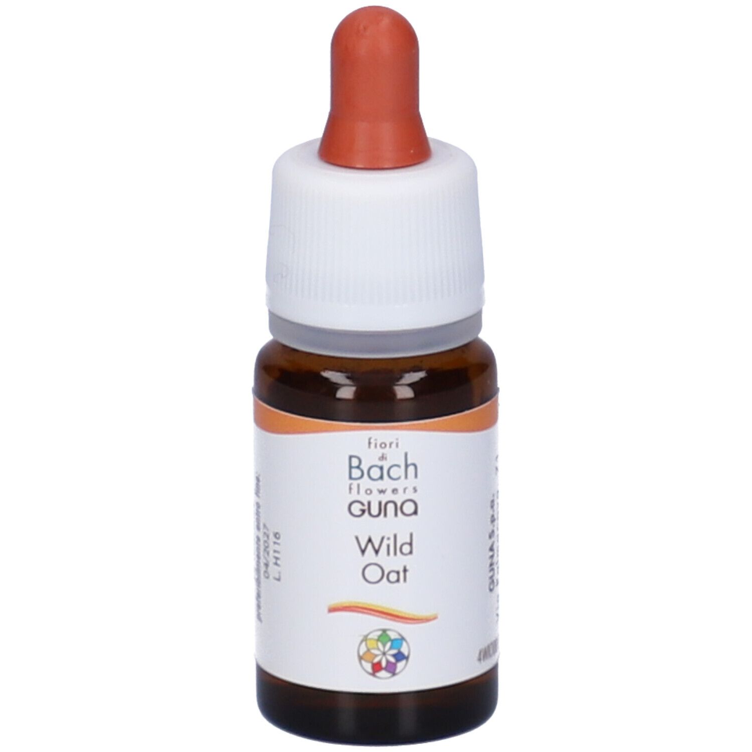 Flacone di vetro marrone con contagocce. Scritta: fiori di Bach, Guna. Contenuto 10 ml.