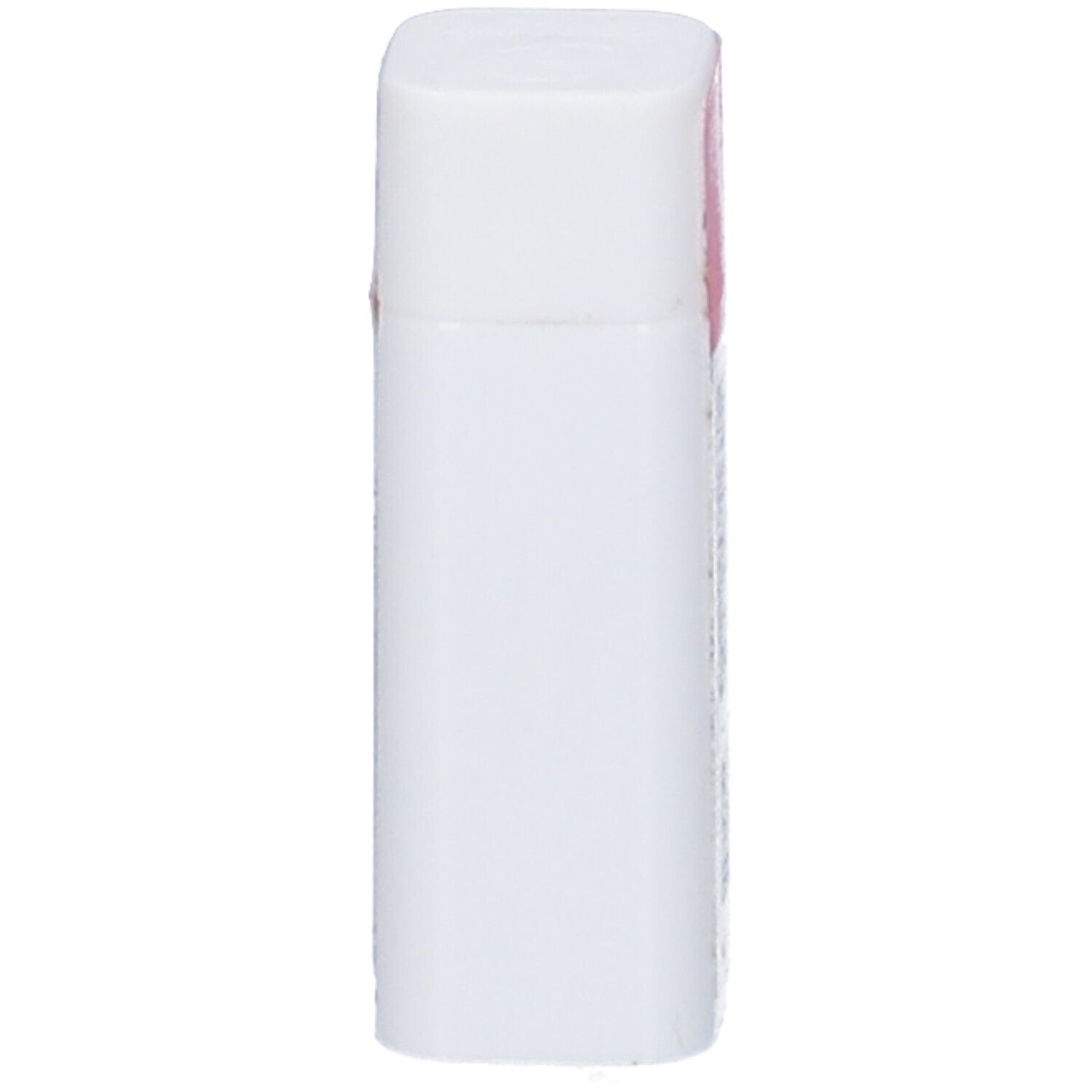 Confezione cilindrica bianca con etichetta rosa. Scritta illeggibile.