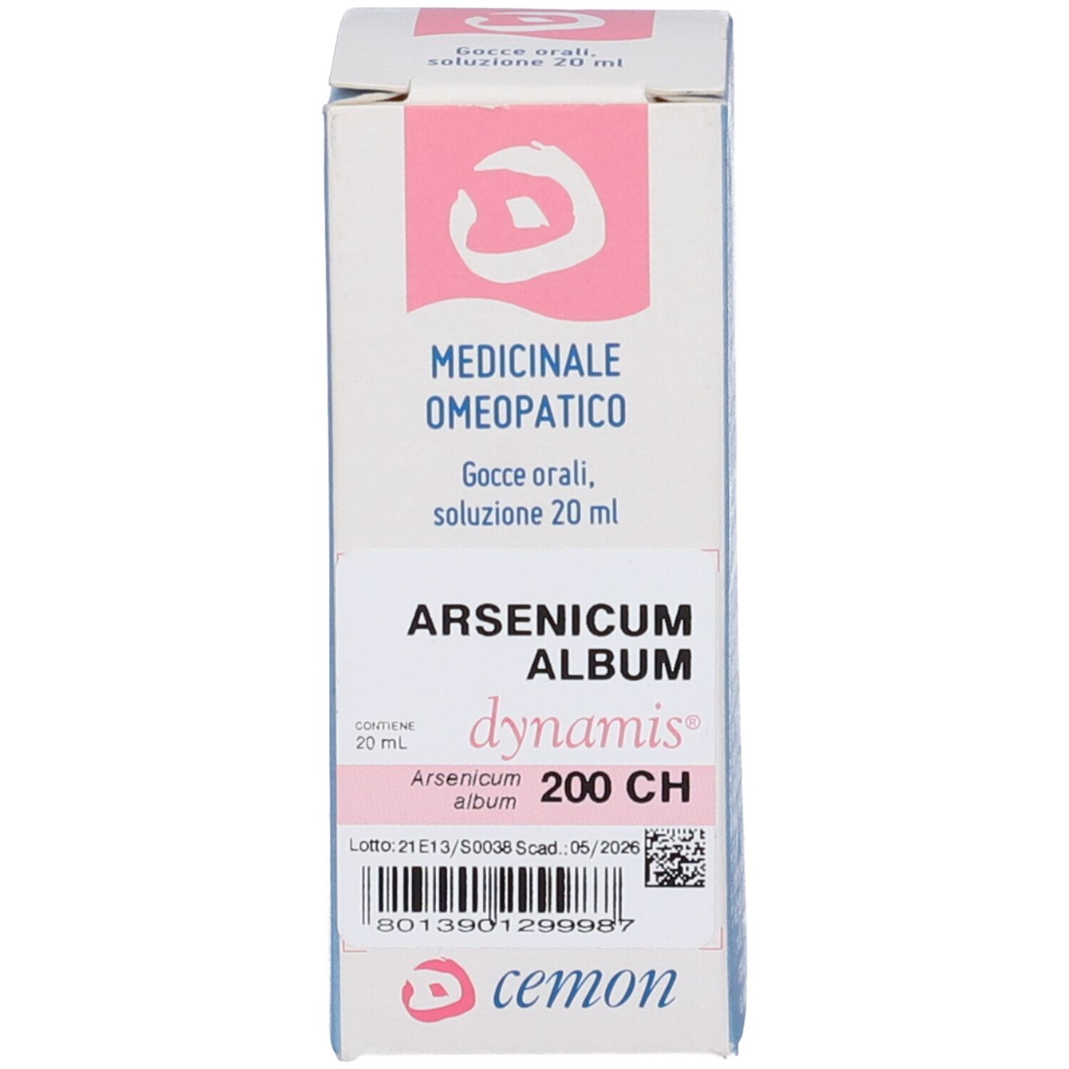 Scatola con scritta: Arsenicum Album, dynamis, 200 CH, cemon.