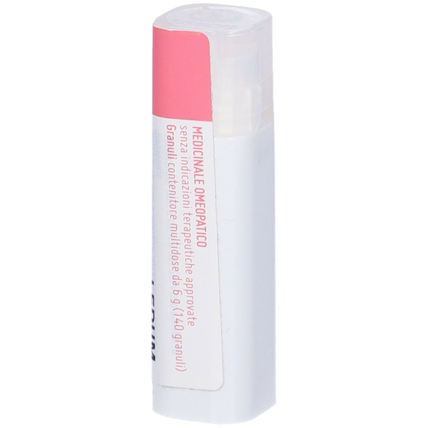Confezione cilindrica con etichetta rosa. Sull'etichetta "MEDICINALE OMEOPATICO".
